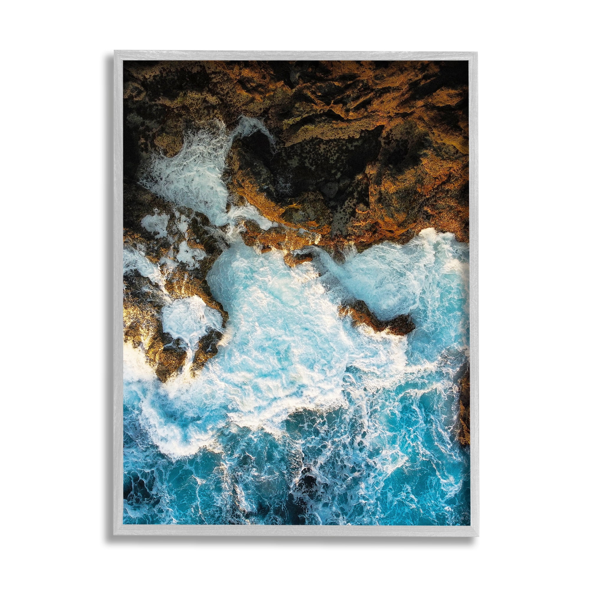 Stupell Industries Rocky Ocean Waves View Nature Photography Gray Framed Art Print Wall Art, 11 x 14
