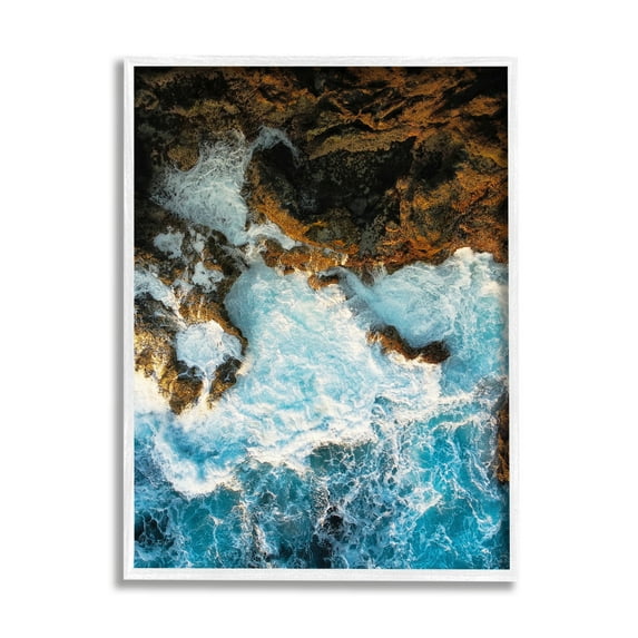 Stupell Industries Rocky Ocean Waves View Nature Photography White Framed Art Print Wall Art, 11 x 14