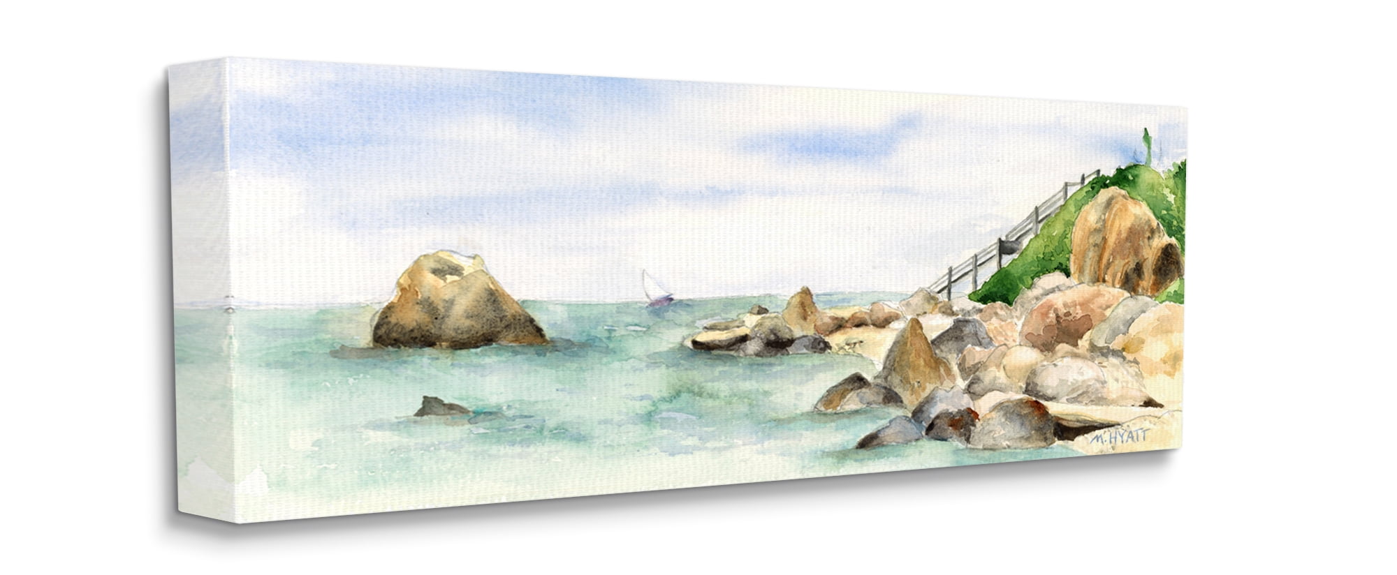 Stupell Industries Rocky Point Coastal Seascape Soft Watercolor Canvas Wall Art, 10 x 24, Design by Melissa Hyatt LLC