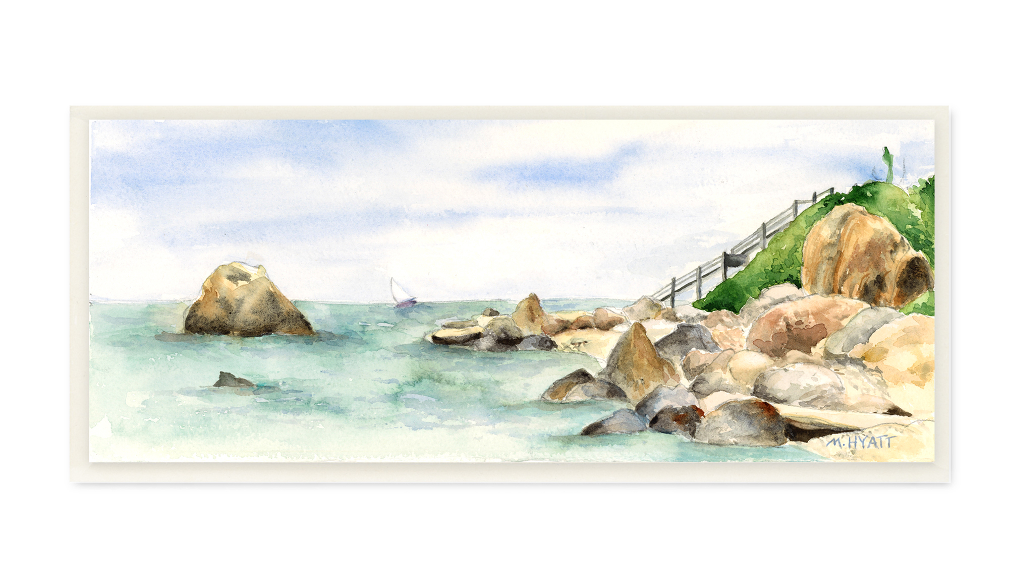 Stupell Industries Rocky Point Coastal Seascape Soft Watercolor Wall Plaque, 7 x 17, Design by Melissa Hyatt LLC