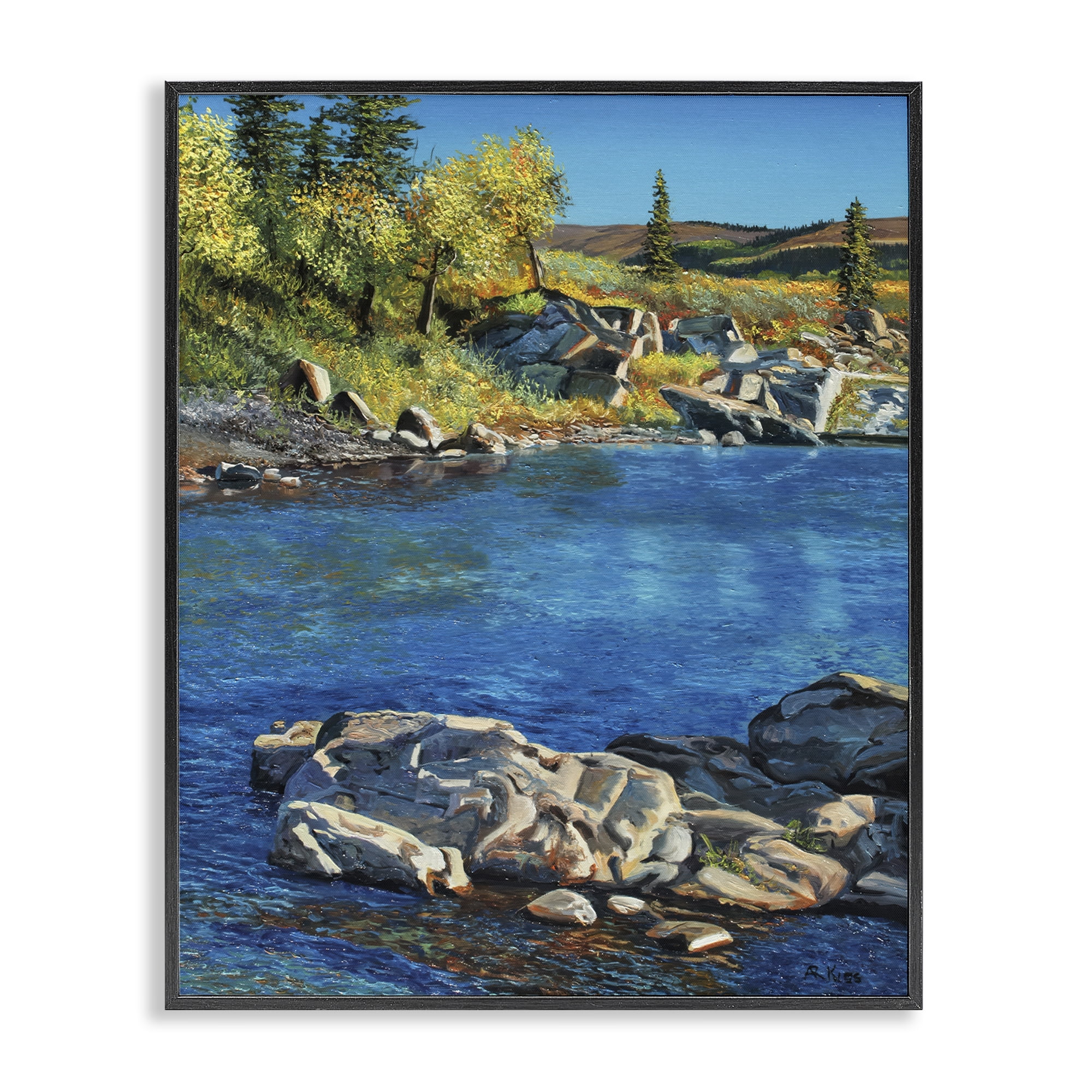 Stupell Industries Rocky River Landscape Landscape & Nature Painting Black Framed Art Print Wall Art, 24 x 30