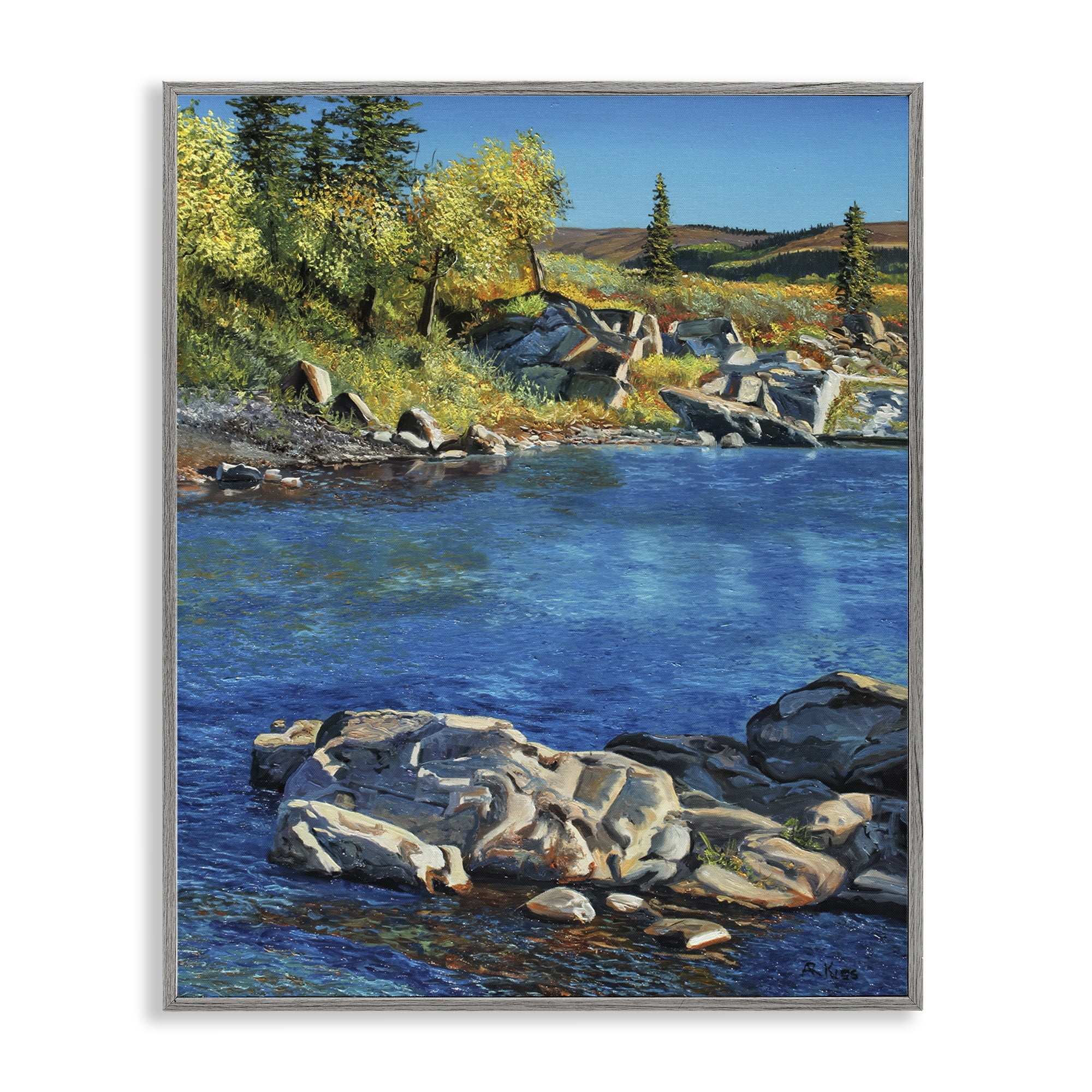 Stupell Industries Rocky River Landscape Landscape & Nature Painting Gray Framed Art Print Wall Art, 11 x 14