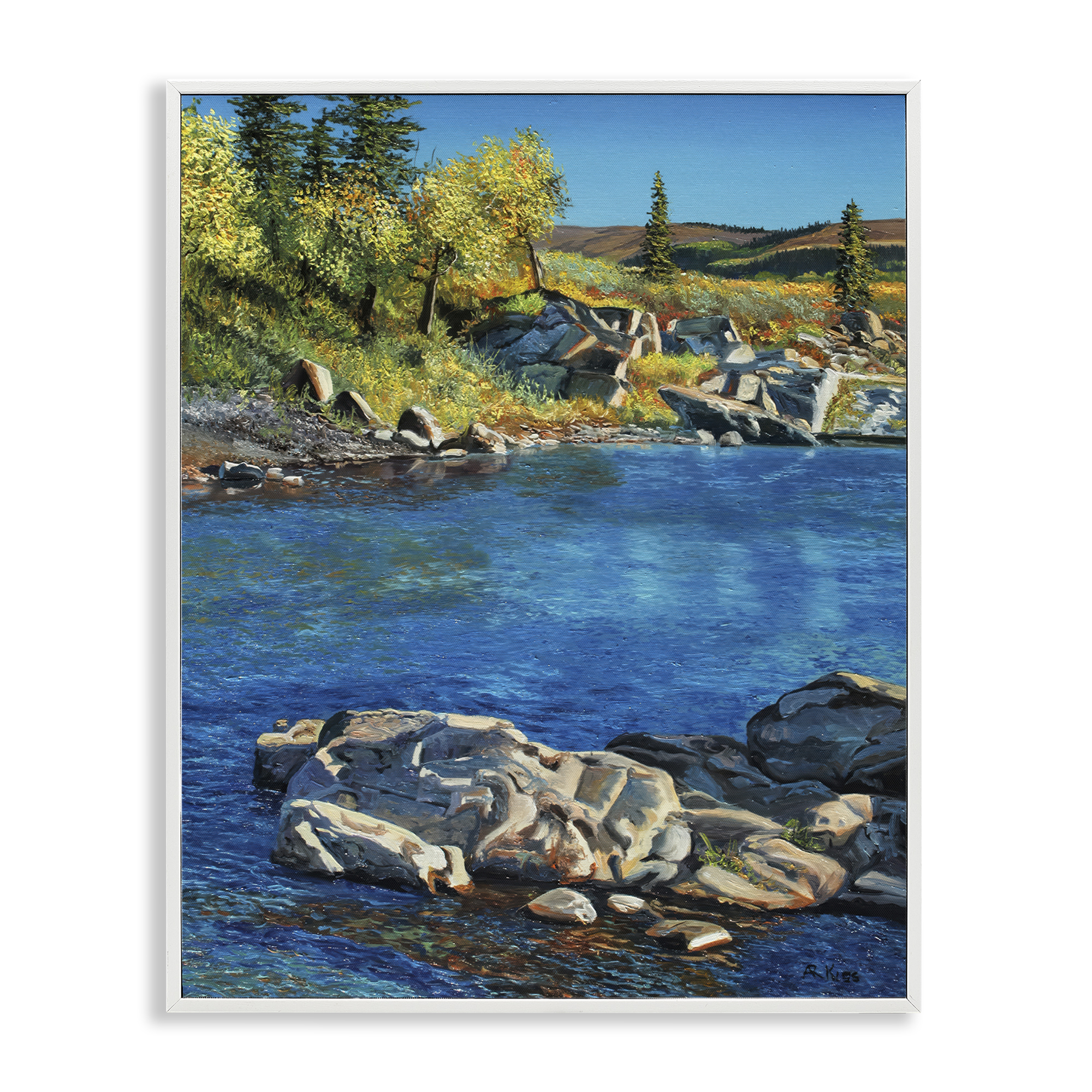 Stupell Industries Rocky River Landscape Landscape & Nature Painting White Framed Art Print Wall Art, 24 x 30