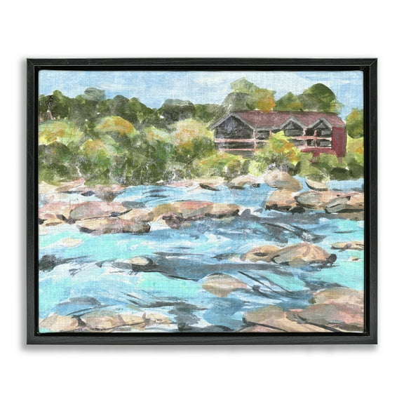 Stupell Industries Rocky River Landscape Landscape Painting Black Floater Framed Canvas Art Print Wall Art, 21 x 17