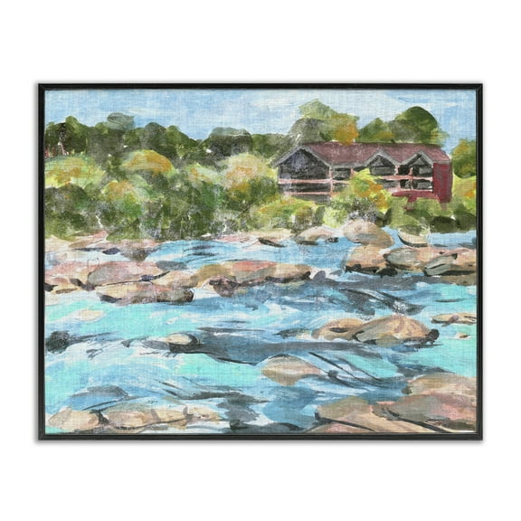 Stupell Industries Rocky River Landscape Landscape Painting Black Framed Art Print Wall Art, 14 x 11