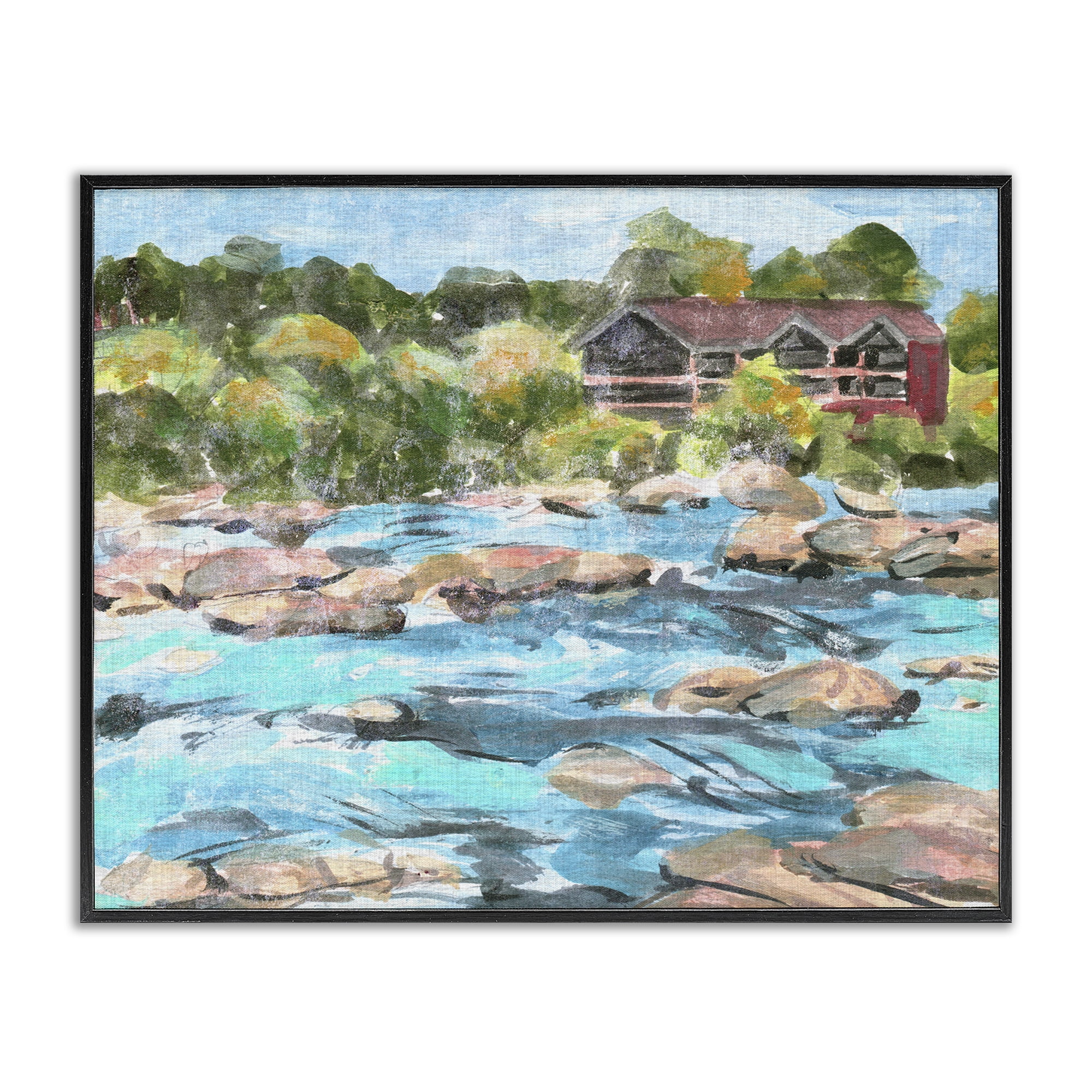 Stupell Industries Rocky River Landscape Landscape Painting Black Framed Art Print Wall Art, 30 x 24