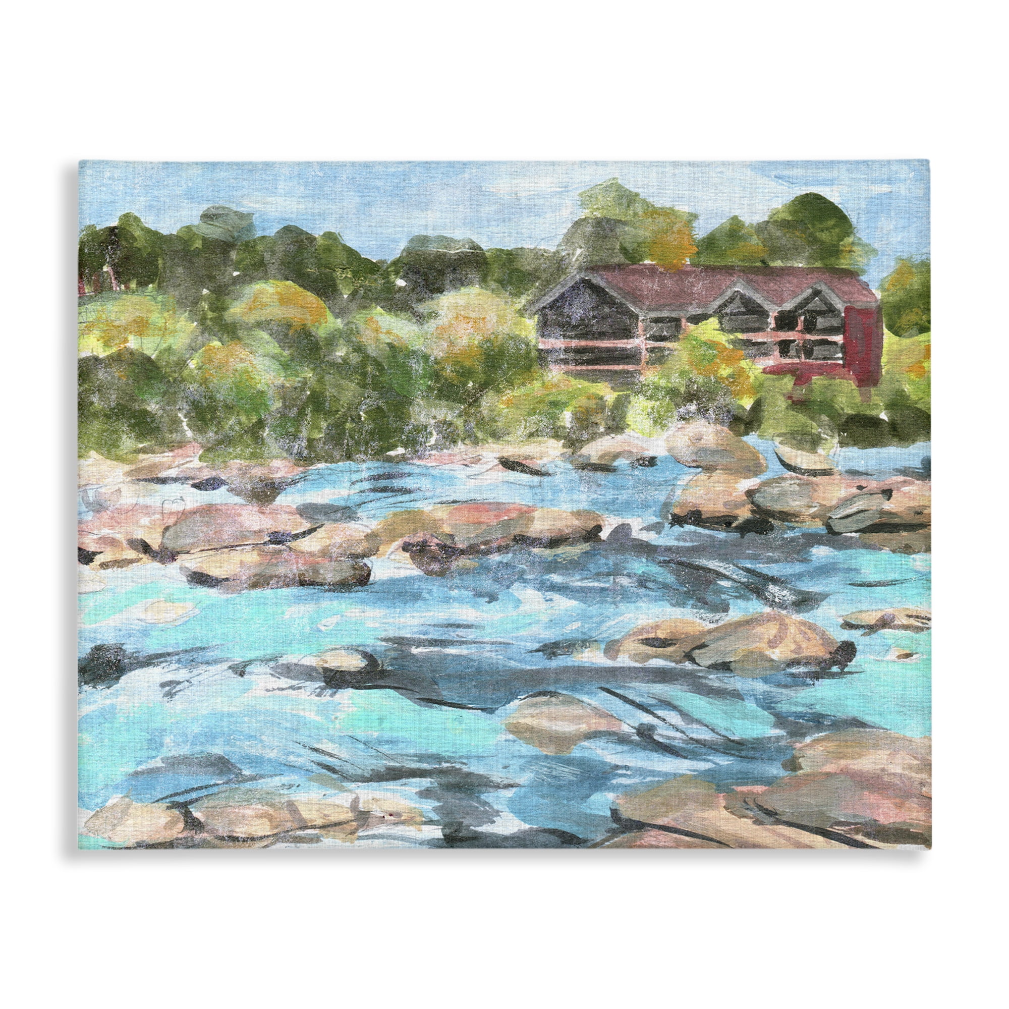 Stupell Industries Rocky River Landscape Landscape Painting Gallery Wrapped Canvas Art Print Wall Art, 40 x 30