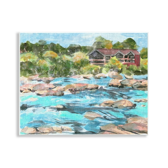 Stupell Industries Rocky River Landscape Landscape Painting Unframed Art Print Wall Art, 14 x 11