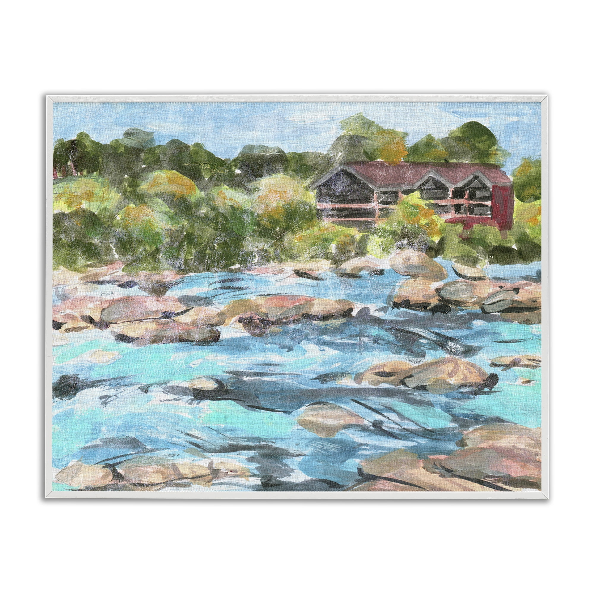 Stupell Industries Rocky River Landscape Landscape Painting White Framed Art Print Wall Art, 14 x 11