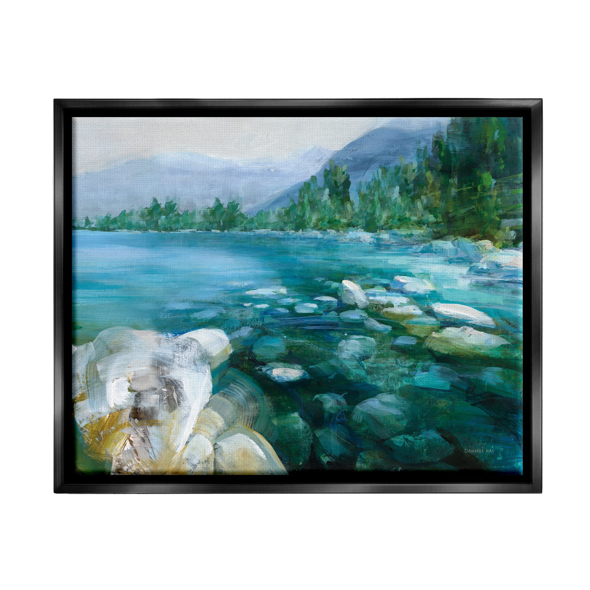 Stupell Industries Rocky River Landscape Nature Painting Black Floater Framed Art Print Wall Art, 21 x 17