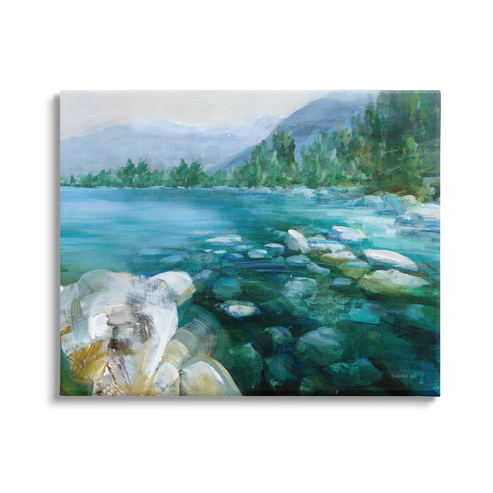 Stupell Industries Rocky River Landscape Nature Painting Gallery Wrapped Canvas Print Wall Art, 20 x 16
