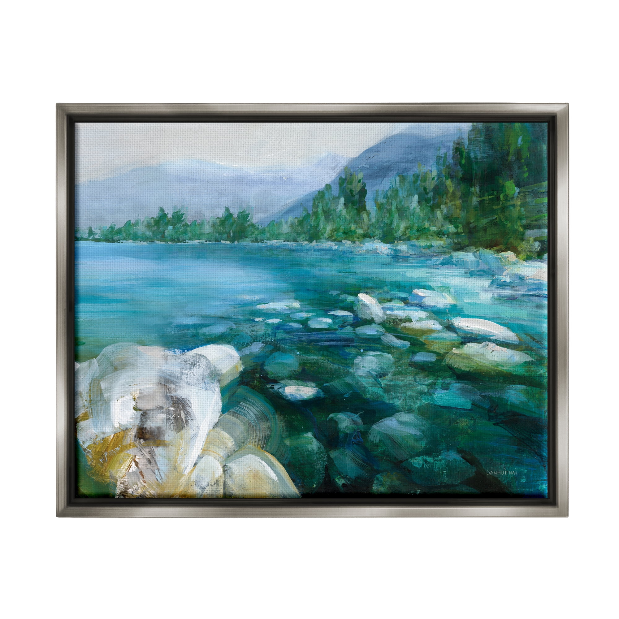 Stupell Industries Rocky River Landscape Nature Painting Gray Floater Framed Art Print Wall Art, 31 x 25