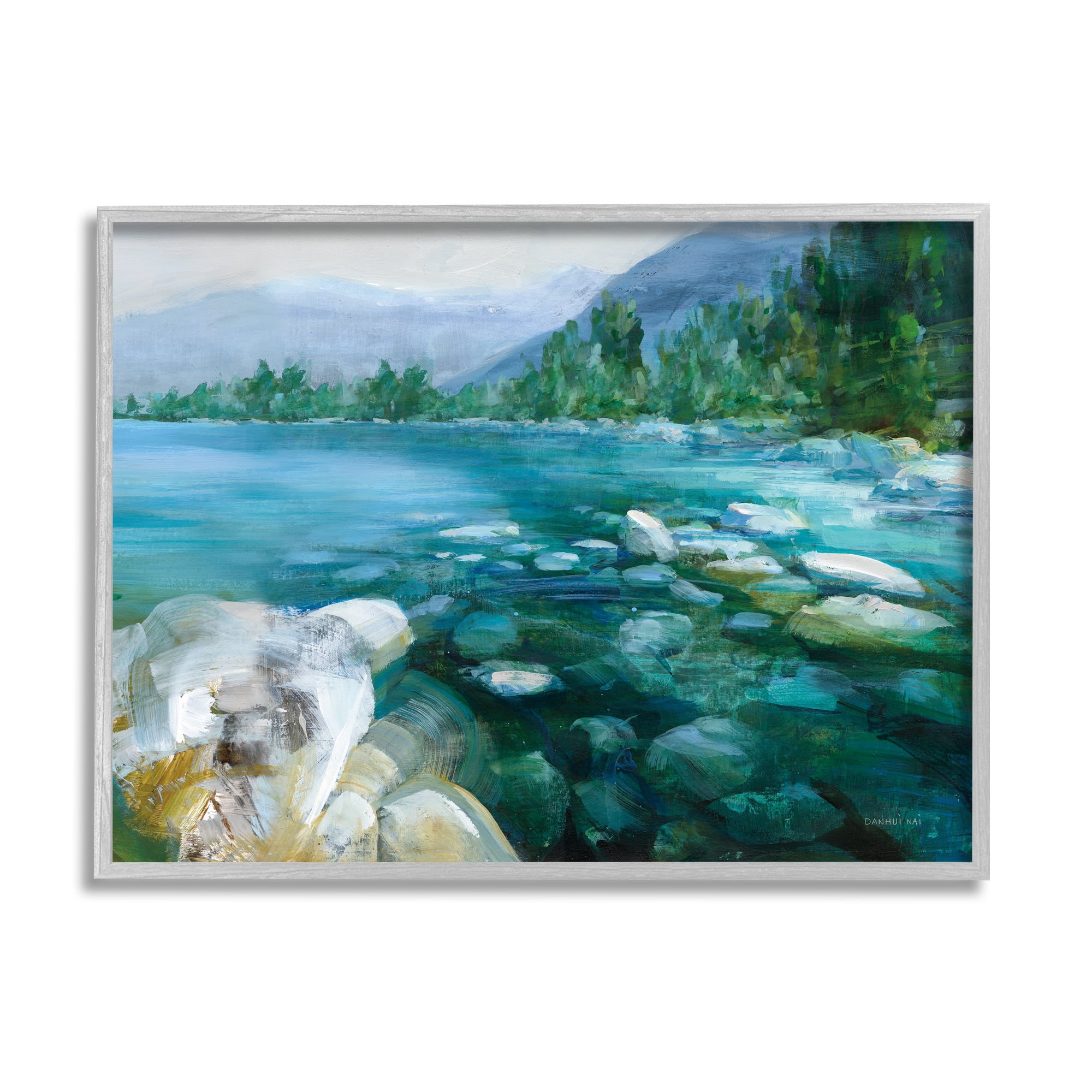 Stupell Industries Rocky River Landscape Nature Painting Gray Framed Art Print Wall Art, 30 x 24