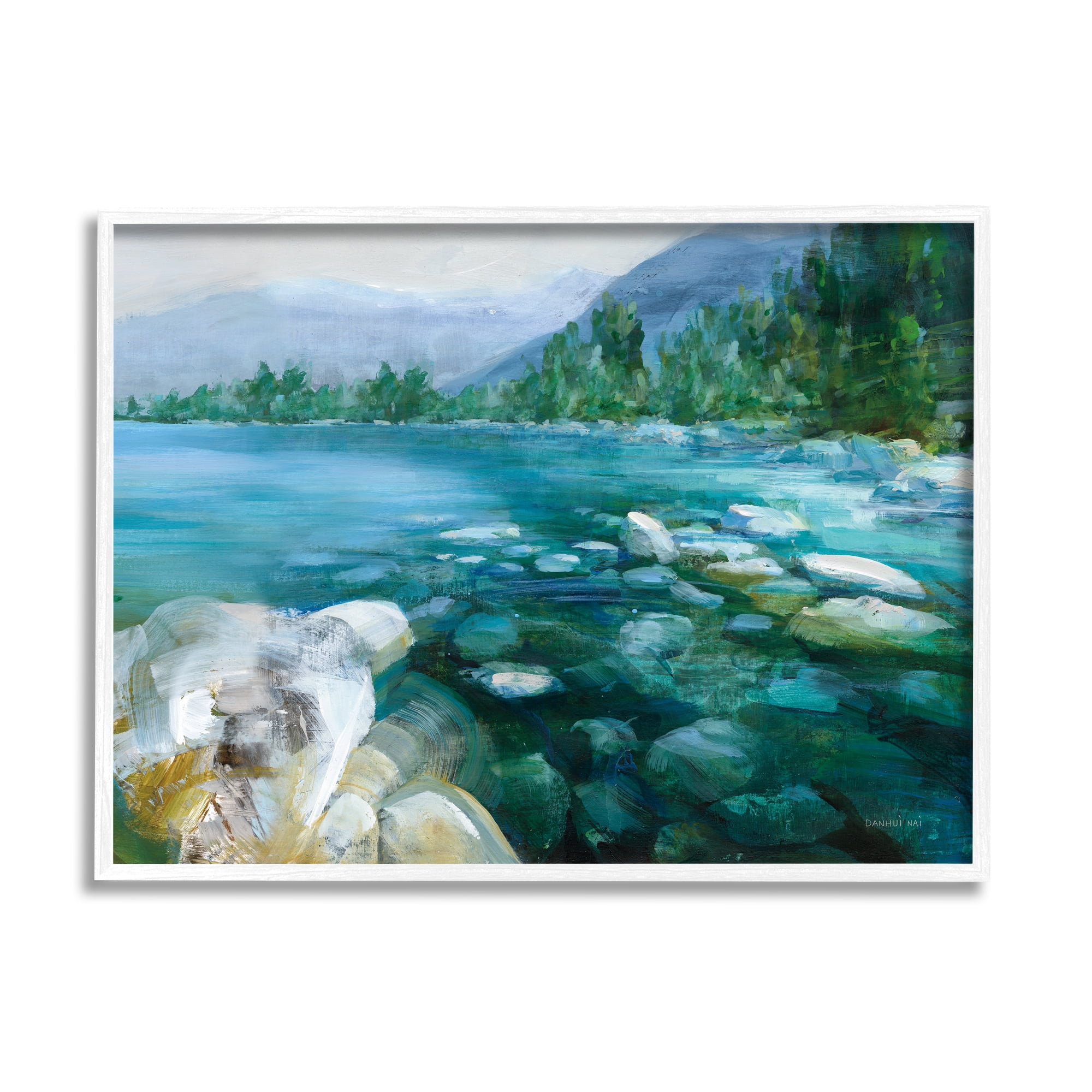Stupell Industries Rocky River Landscape Nature Painting White Framed Art Print Wall Art, 20 x 16