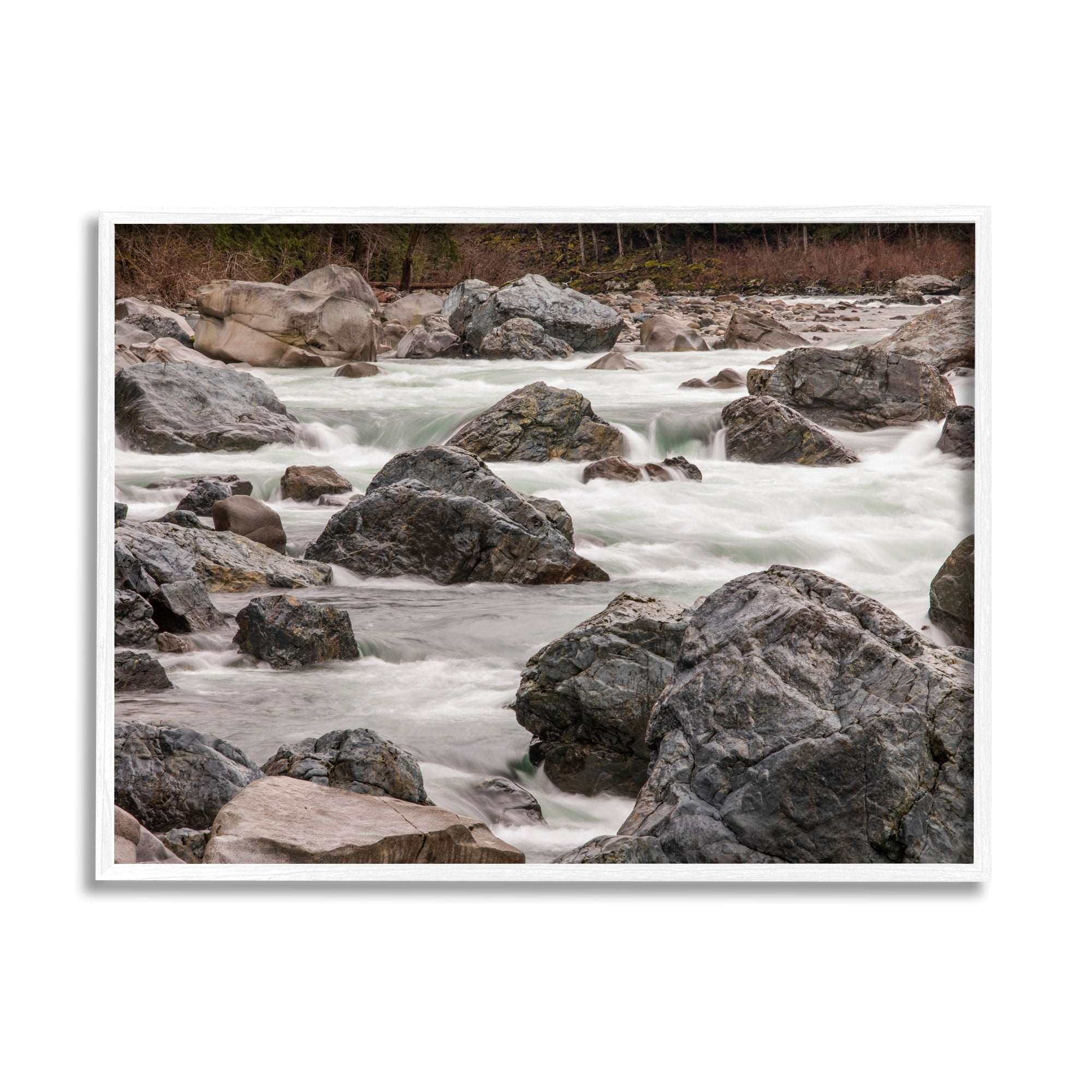 Stupell Industries Rocky River Stream Flowing Water Landscape Photography White Framed Art Print Wall Art, 30x24, by Matheson