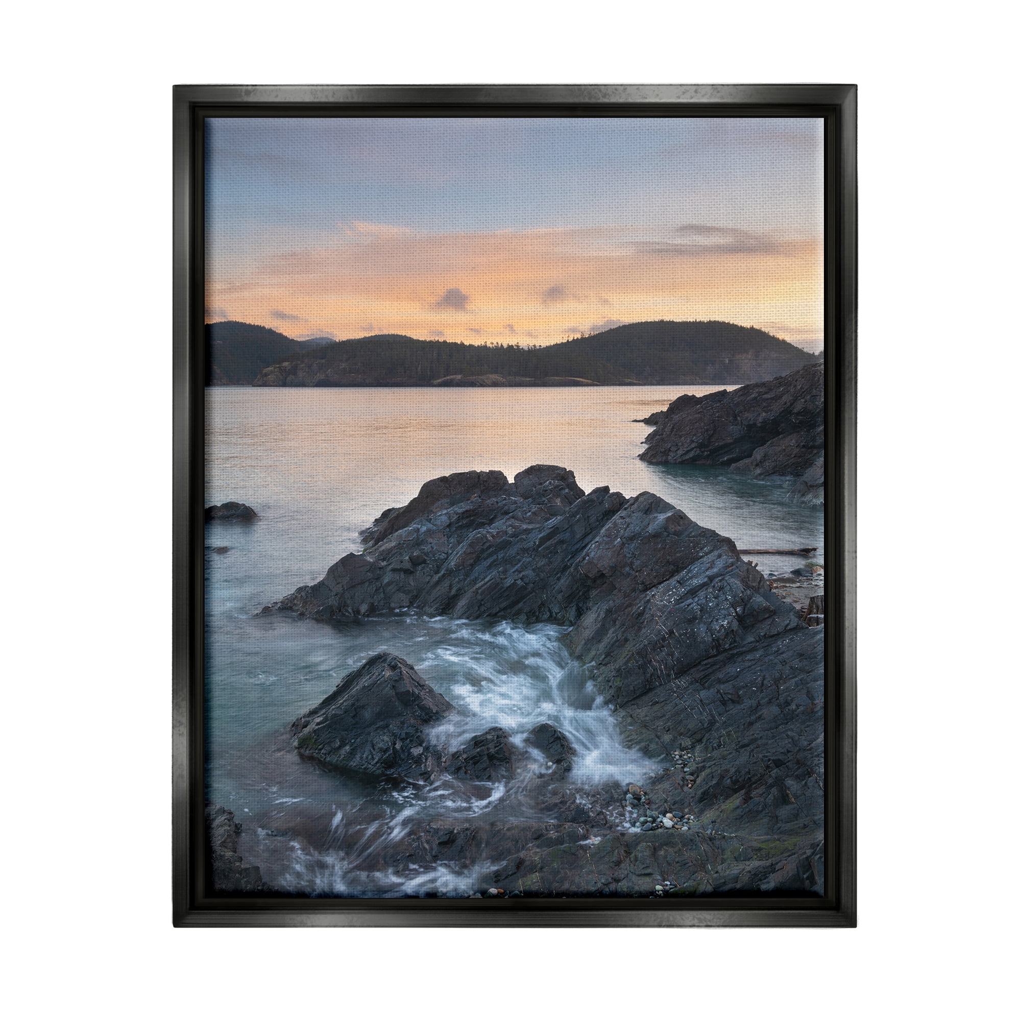 Stupell Industries Rocky Sea Cliffs Landscape Photography Black Floater Framed Canvas Art Print Wall Art, 17 x 21