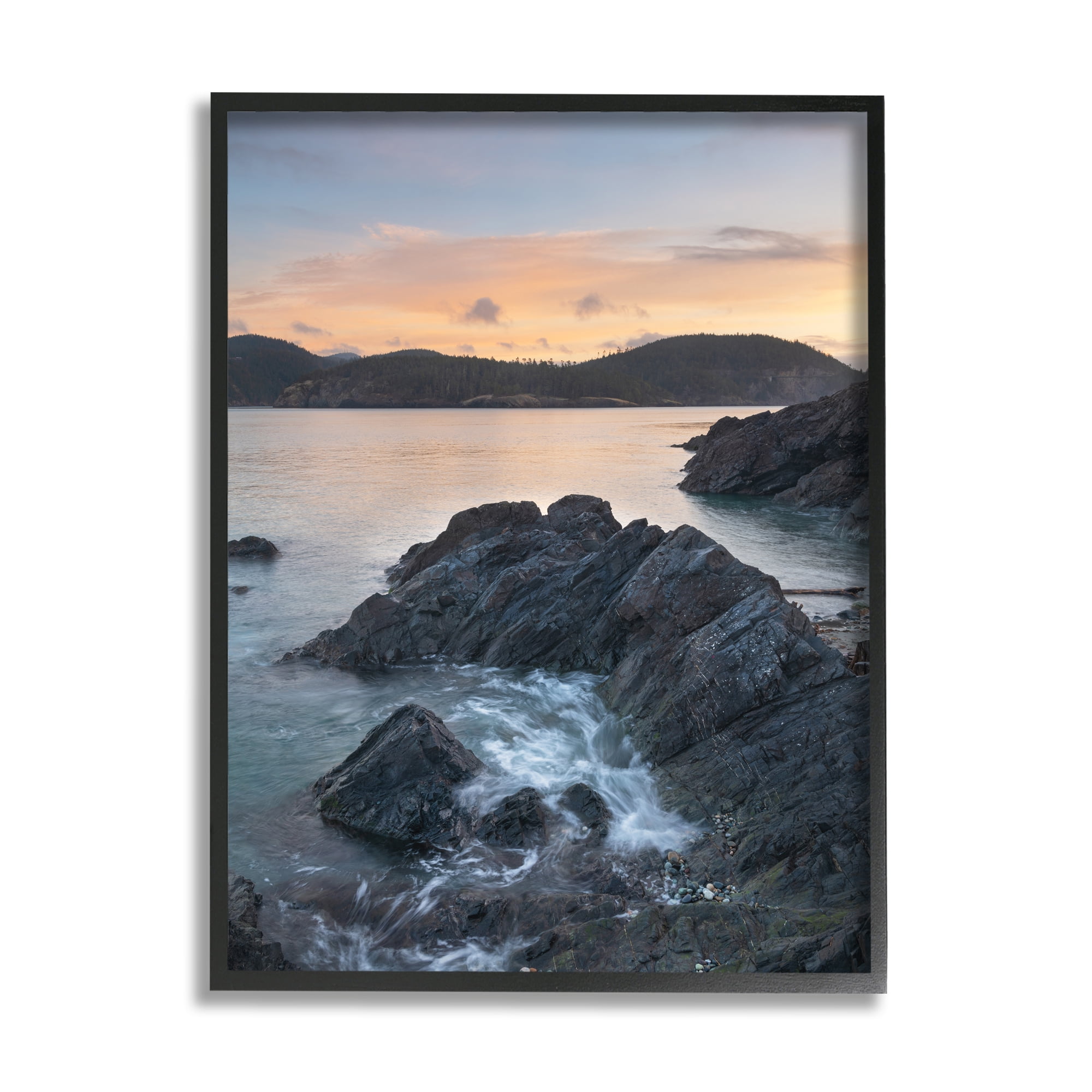 Stupell Industries Rocky Sea Cliffs Landscape Photography Black Framed Art Print Wall Art, 24 x 30
