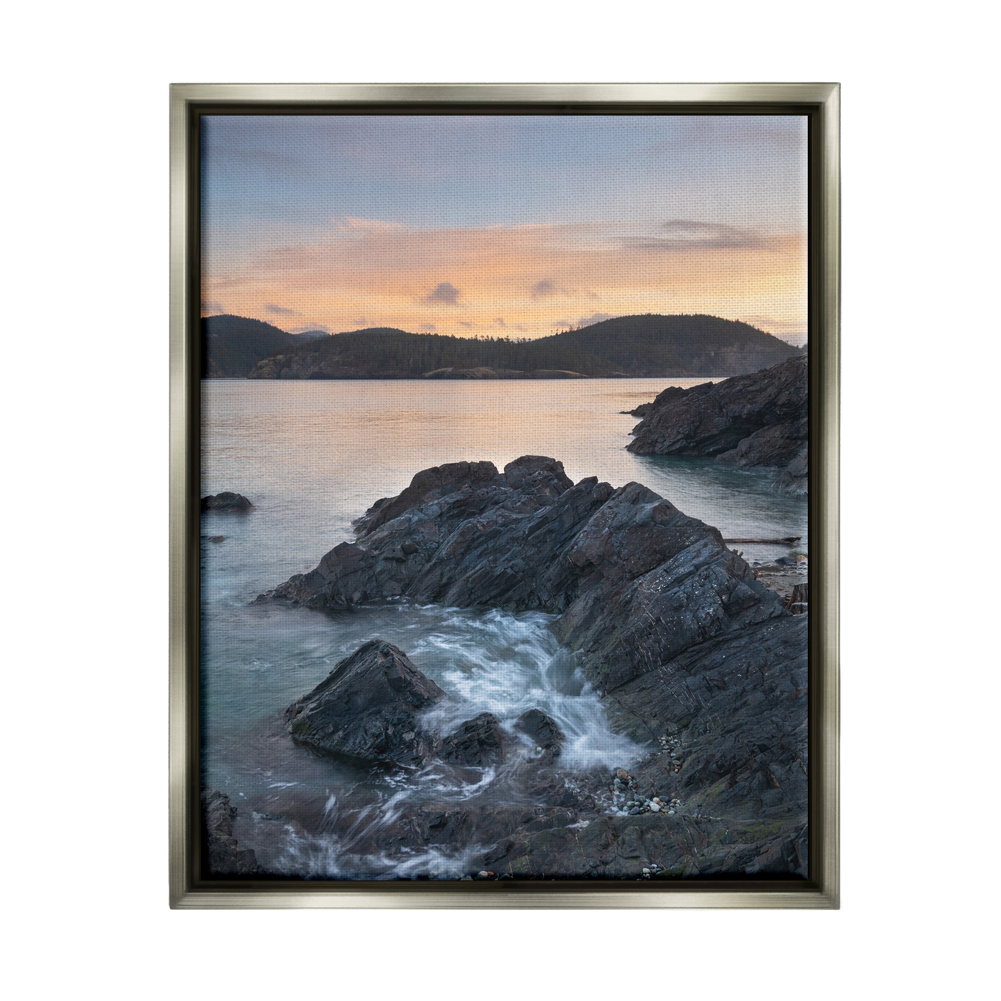 Stupell Industries Rocky Sea Cliffs Landscape Photography Gray Floater Framed Canvas Art Print Wall Art, 25 x 31