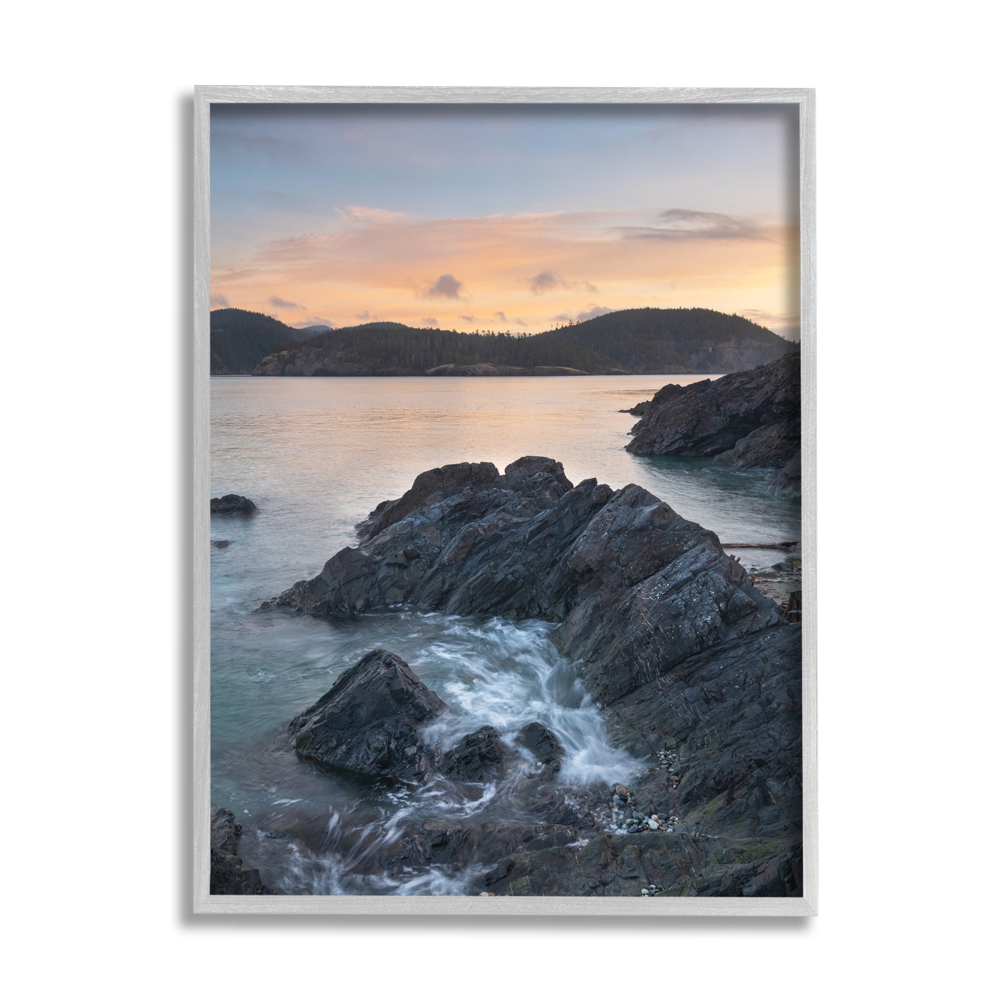 Stupell Industries Rocky Sea Cliffs Landscape Photography Gray Framed Art Print Wall Art, 16 x 20