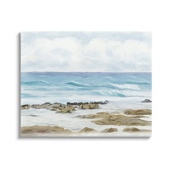 Stupell Industries Rocky Shore Beach Waves Landscape Painting Gallery Wrapped Canvas Art Print Wall Art, 20 x 16