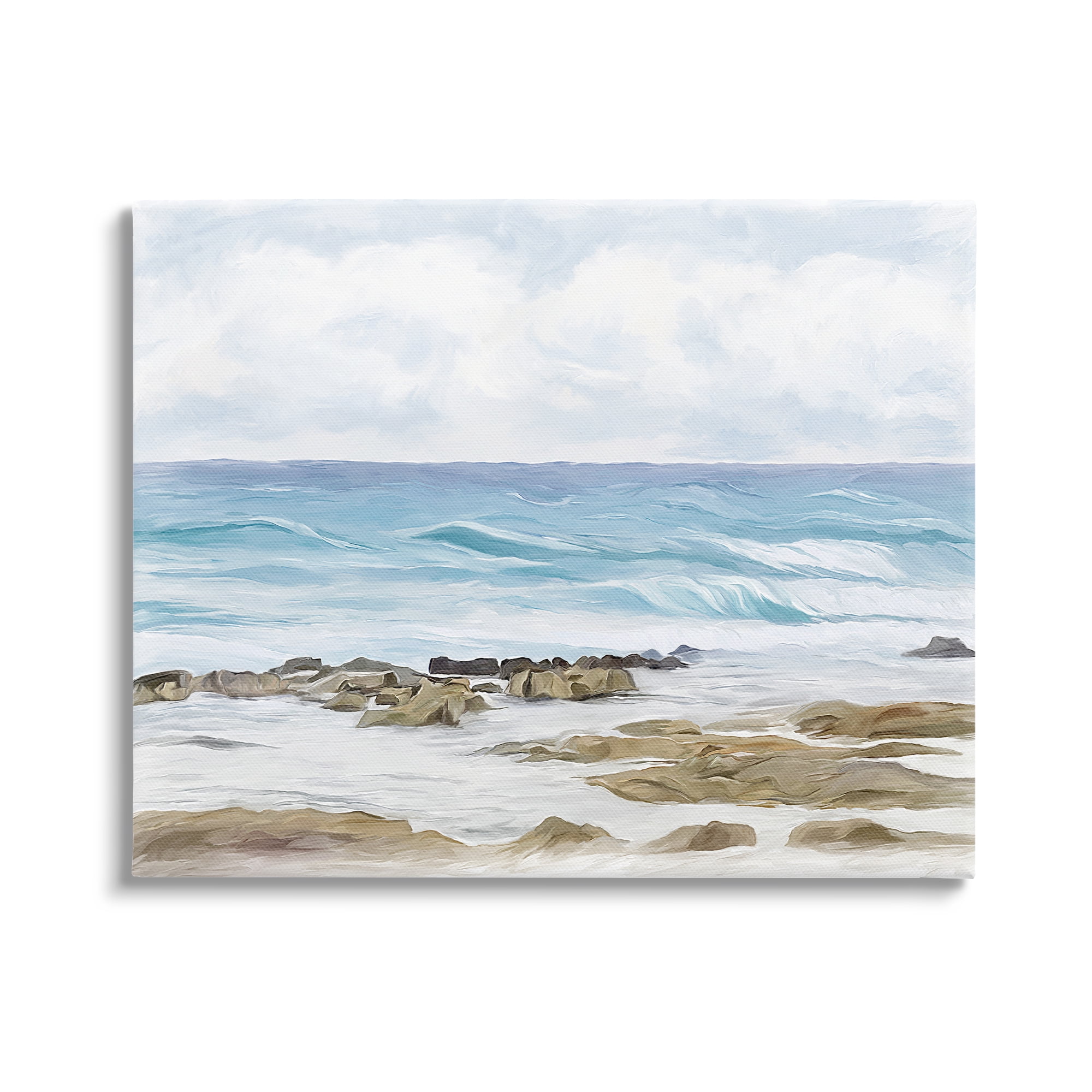 Stupell Industries Rocky Shore Beach Waves Landscape Painting Gallery Wrapped Canvas Art Print Wall Art, 48 x 36