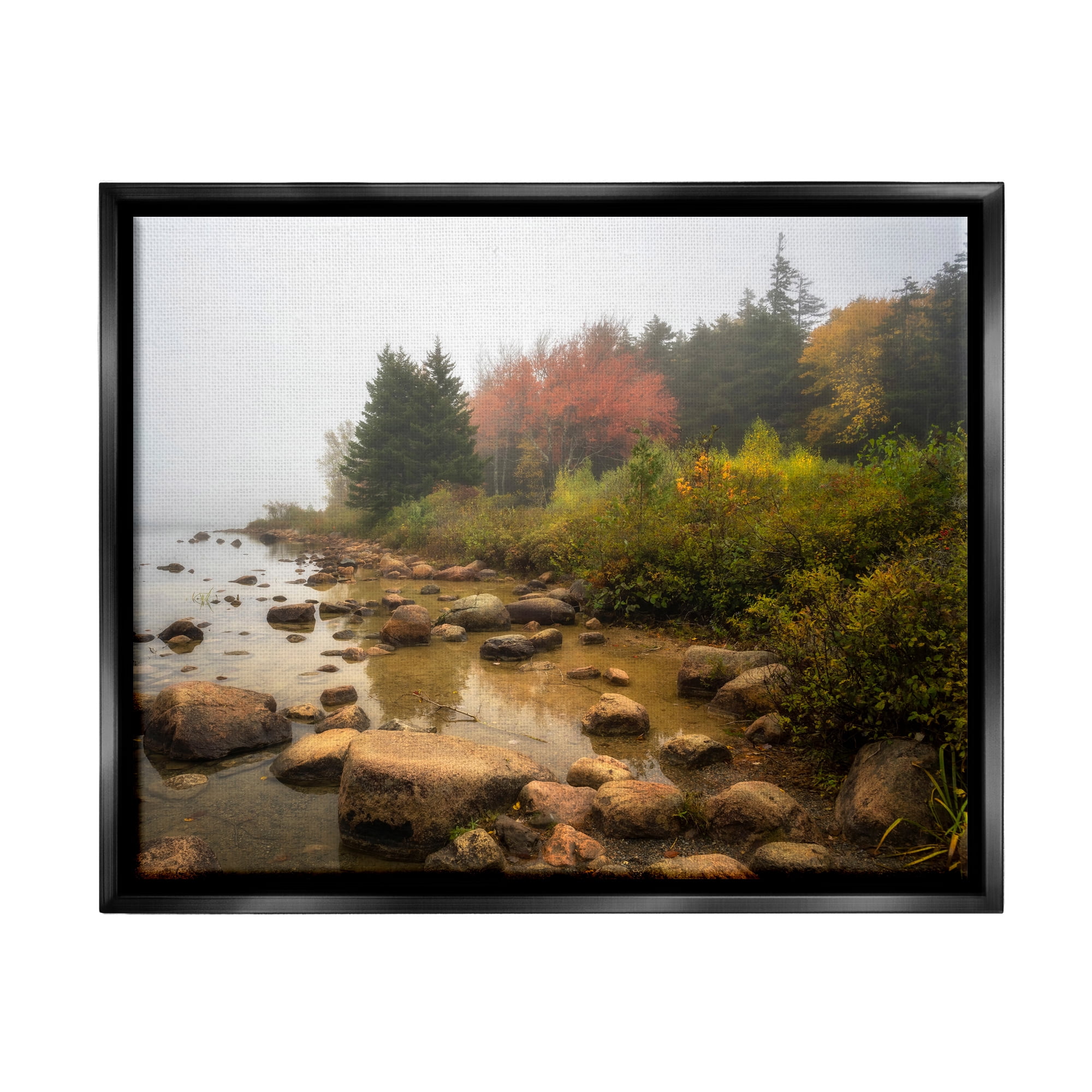 Stupell Industries Rocky Shore Woodland Foliage Coastal Photography Black Floater Framed Art Print Wall Art