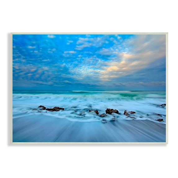 Stupell Industries Rocky Shoreline Beach Waves Clear Sky Time-lapse,19 x 13, Design by Patrick Zephyr