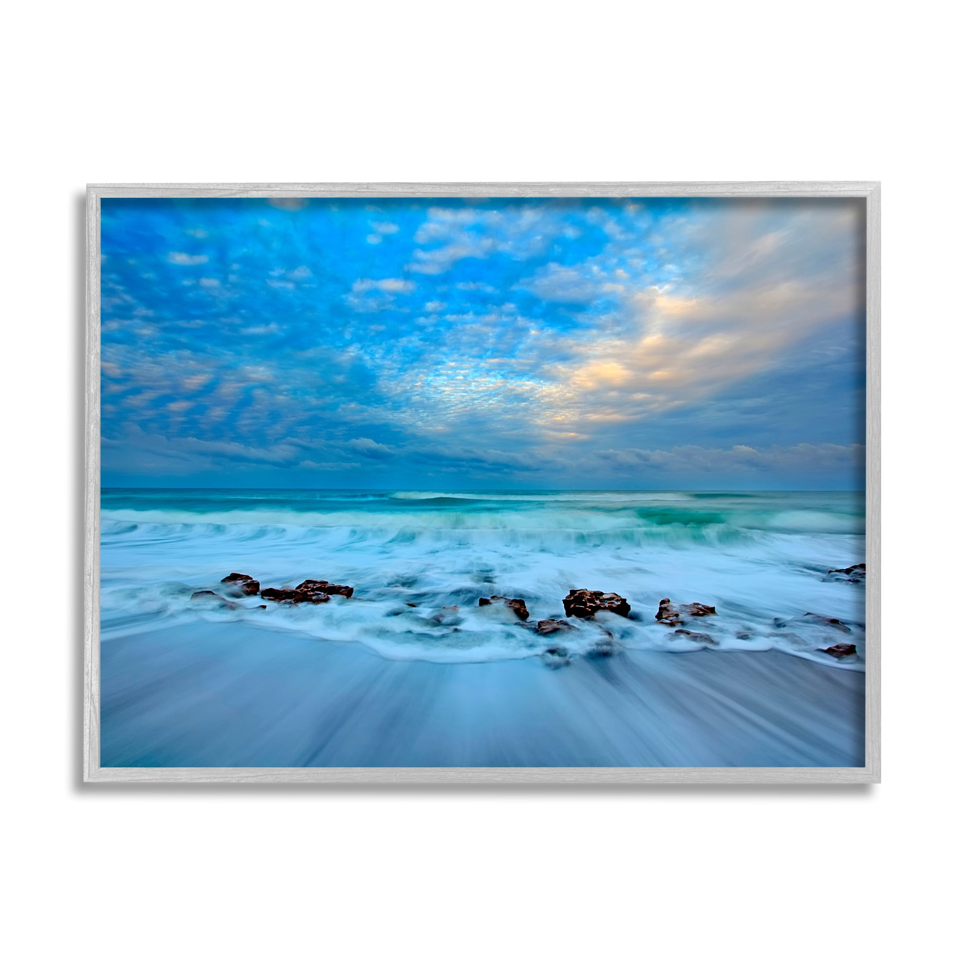 Stupell Industries Rocky Shoreline Beach Waves Clear Sky Time-lapse,20 x 16, Design by Patrick Zephyr