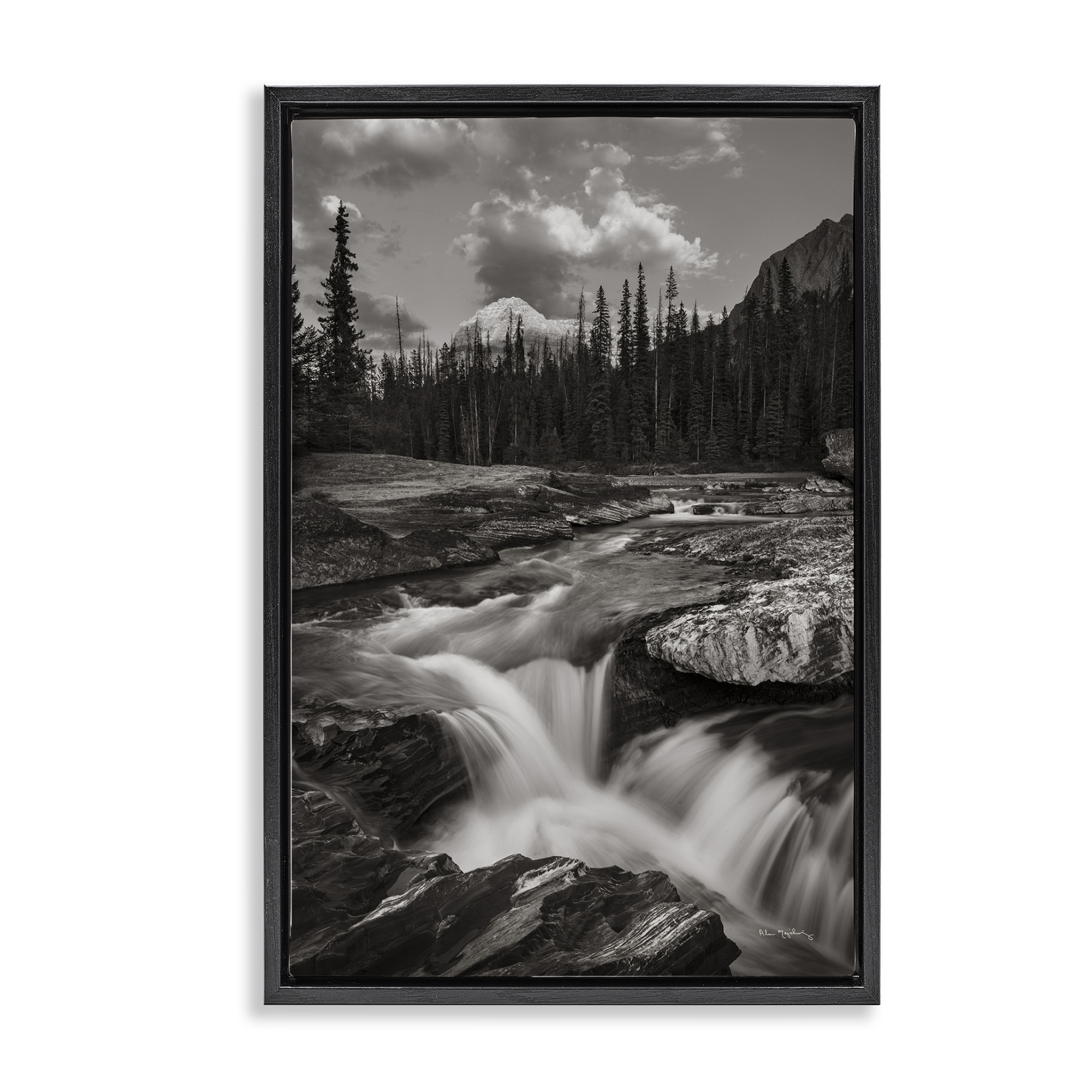 Stupell Industries Rocky Splashing River Landscape Photography Black Floater Framed Art Print Wall Art, 21 x 31