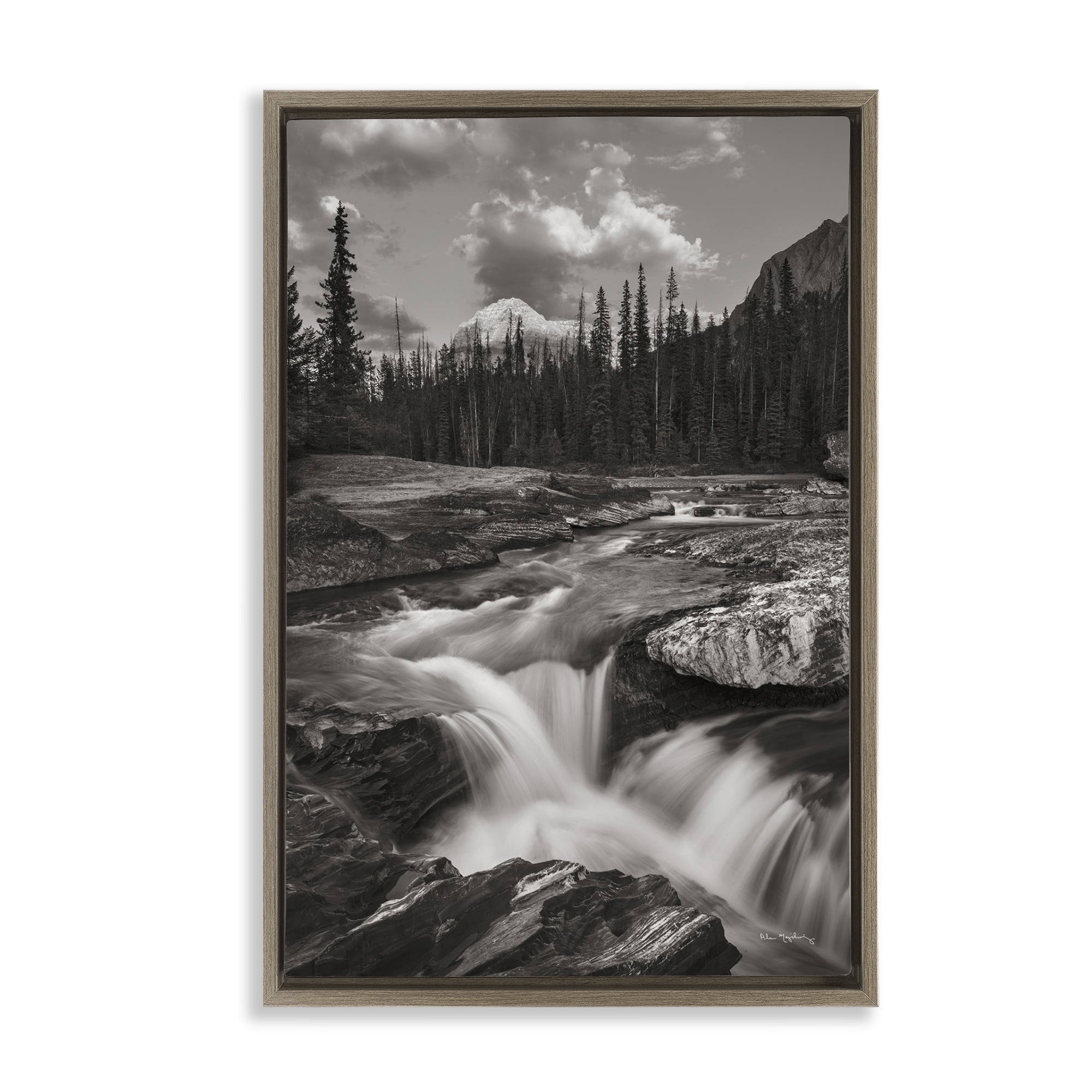 Stupell Industries Rocky Splashing River Landscape Photography Brown Floater Framed Art Print Wall Art, 21 x 31