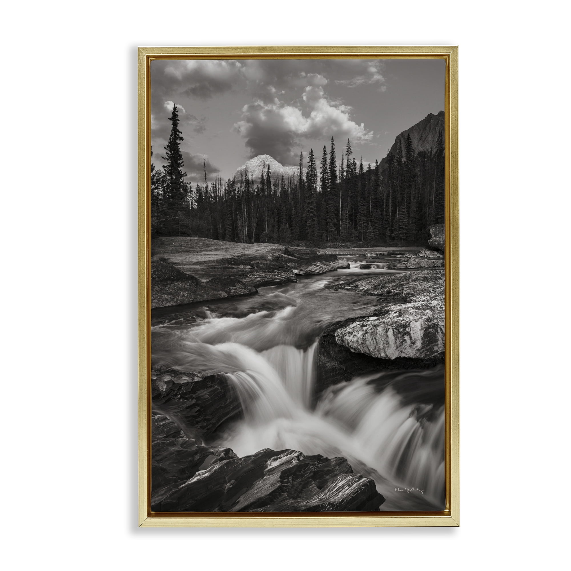 Stupell Industries Rocky Splashing River Landscape Photography Gold Floater Framed Art Print Wall Art, 17 x 25