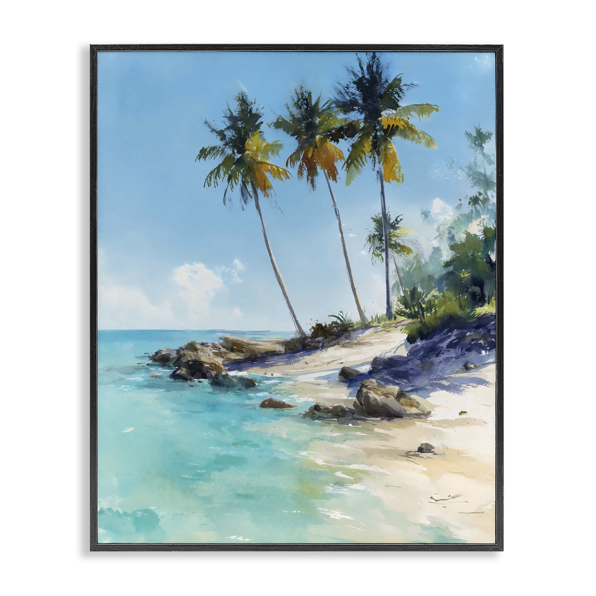 Stupell Industries Rocky Tropical Shore Black Framed Giclee Art, design by Franklyn Gregory