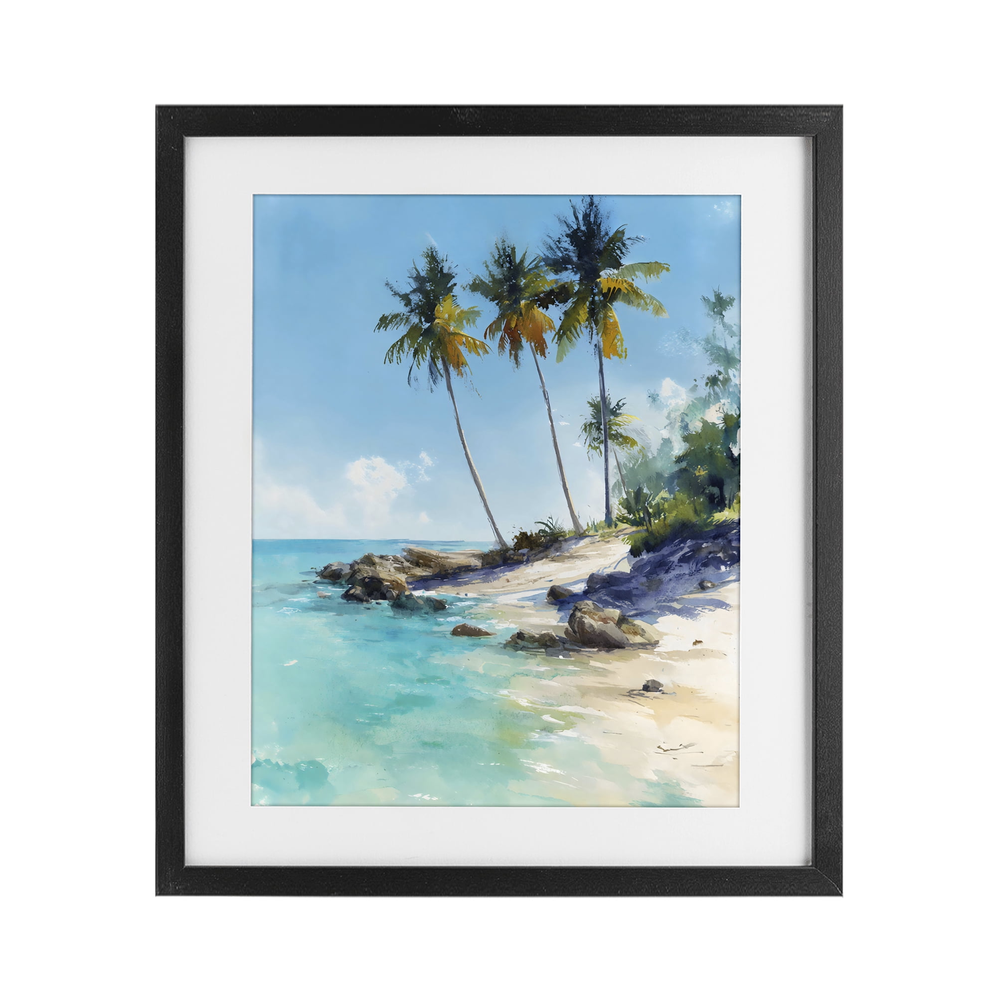 Stupell Industries Rocky Tropical Shore Black Framed Print Under Glass, design by Franklyn Gregory