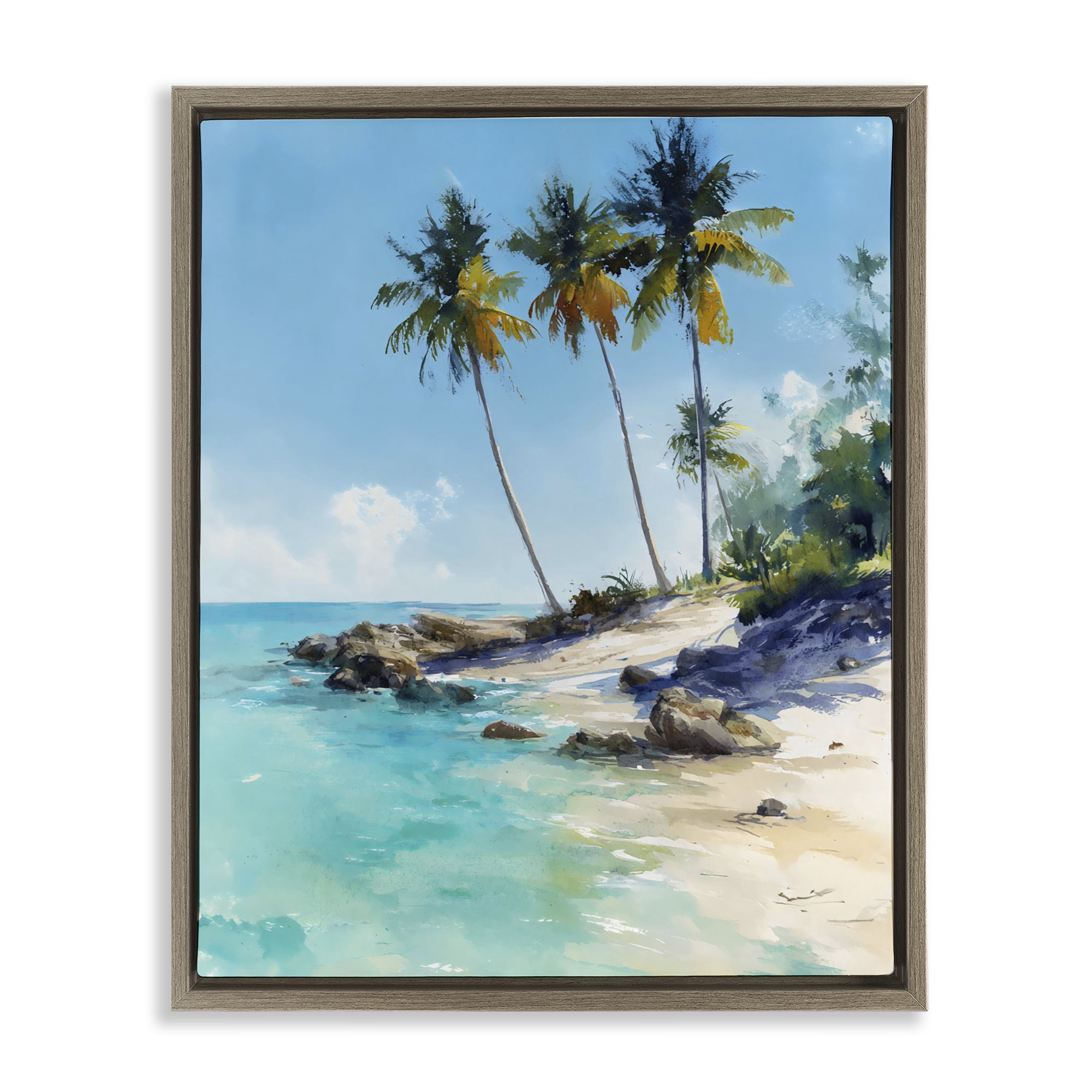 Stupell Industries Rocky Tropical Shore Brown Framed Floater Canvas Wall Art, design by Franklyn Gregory