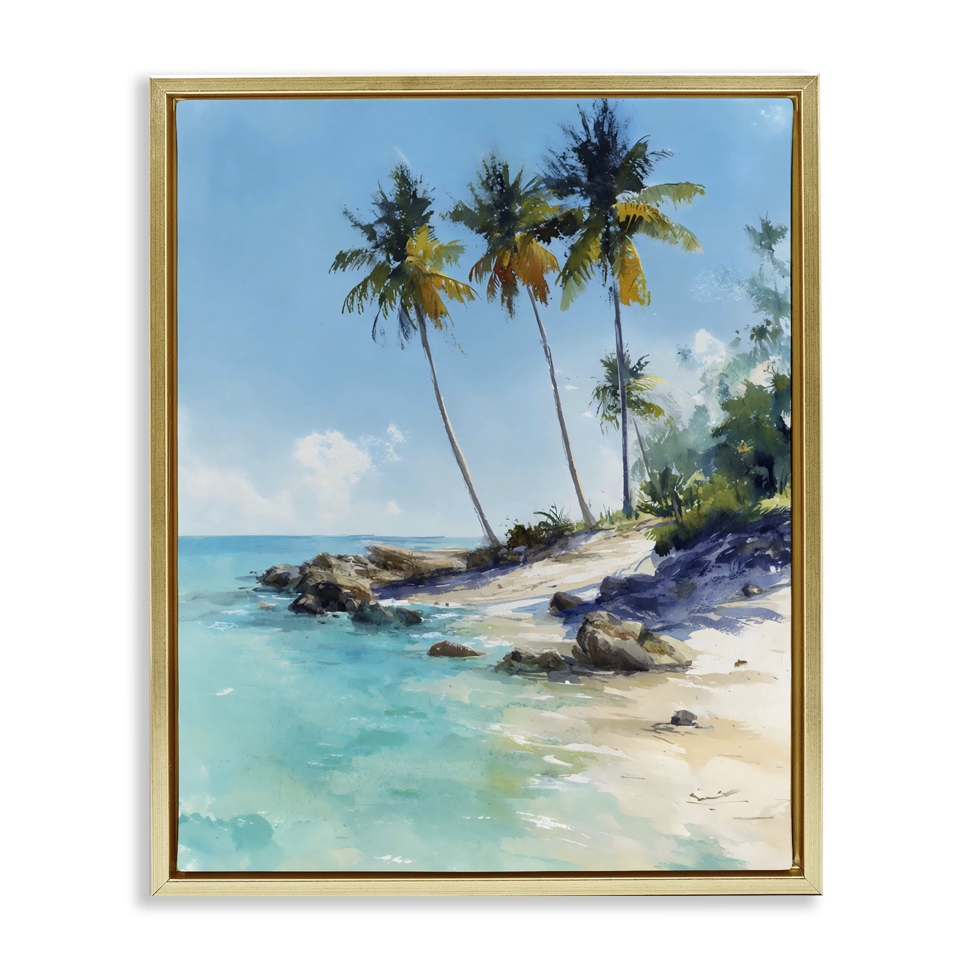 Stupell Industries Rocky Tropical Shore Gold Framed Floater Canvas Wall Art, design by Franklyn Gregory