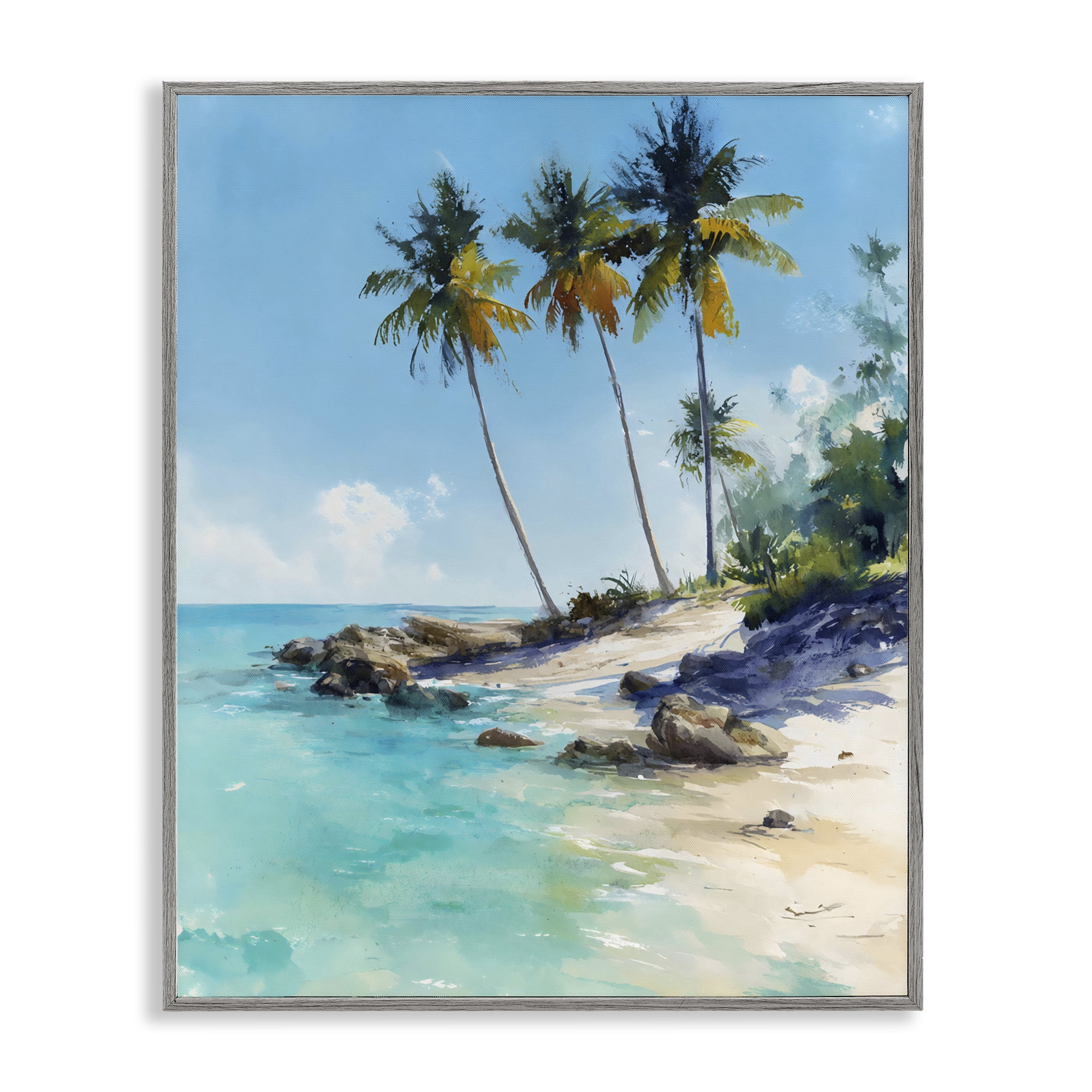 Stupell Industries Rocky Tropical Shore Gray Framed Giclee Art, design by Franklyn Gregory