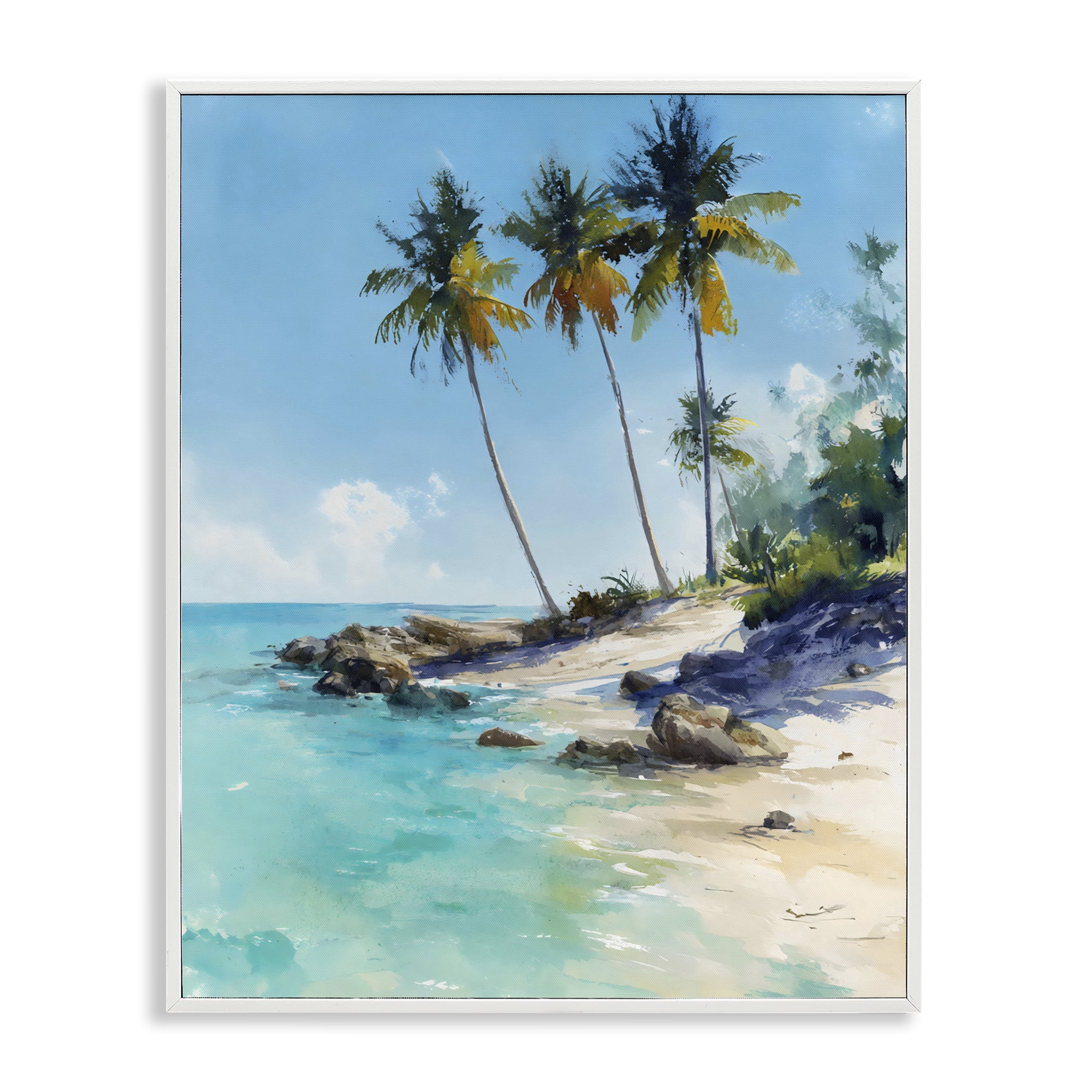 Stupell Industries Rocky Tropical Shore White Framed Giclee Art, design by Franklyn Gregory