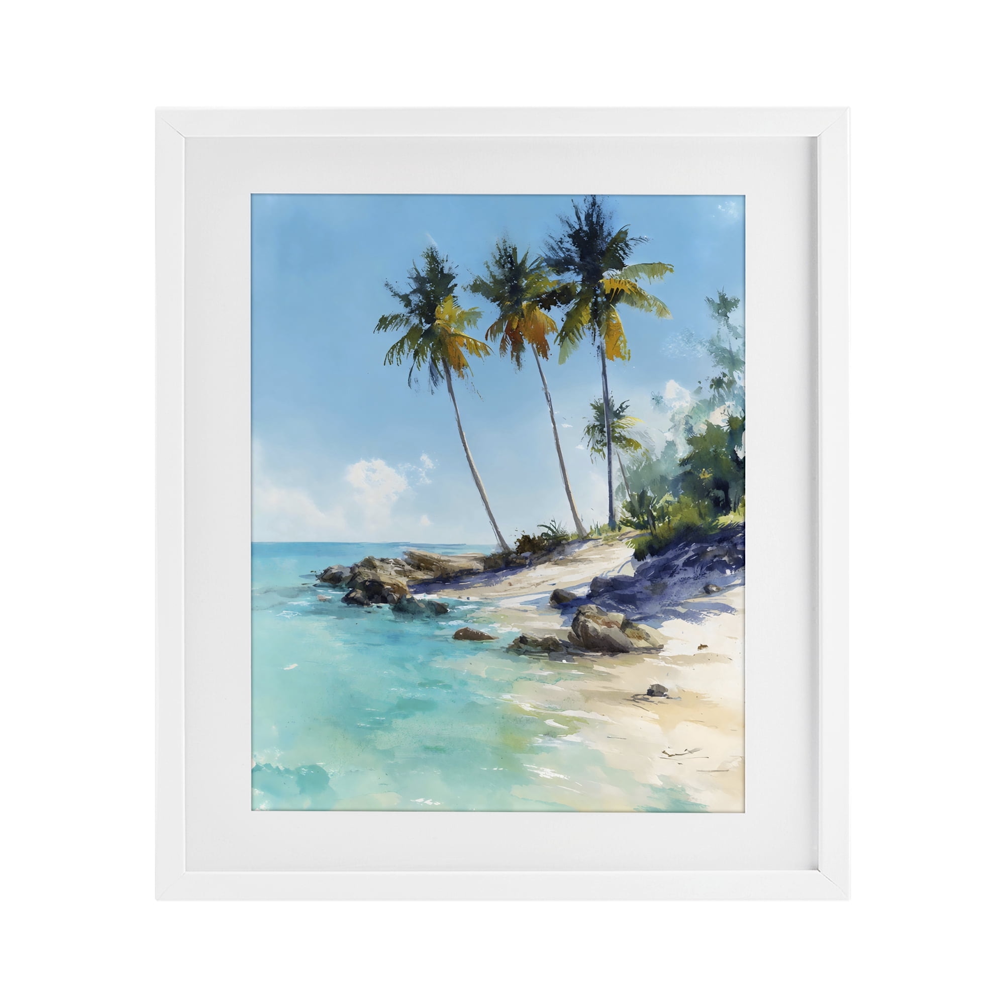 Stupell Industries Rocky Tropical Shore White Framed Print Under Glass, design by Franklyn Gregory