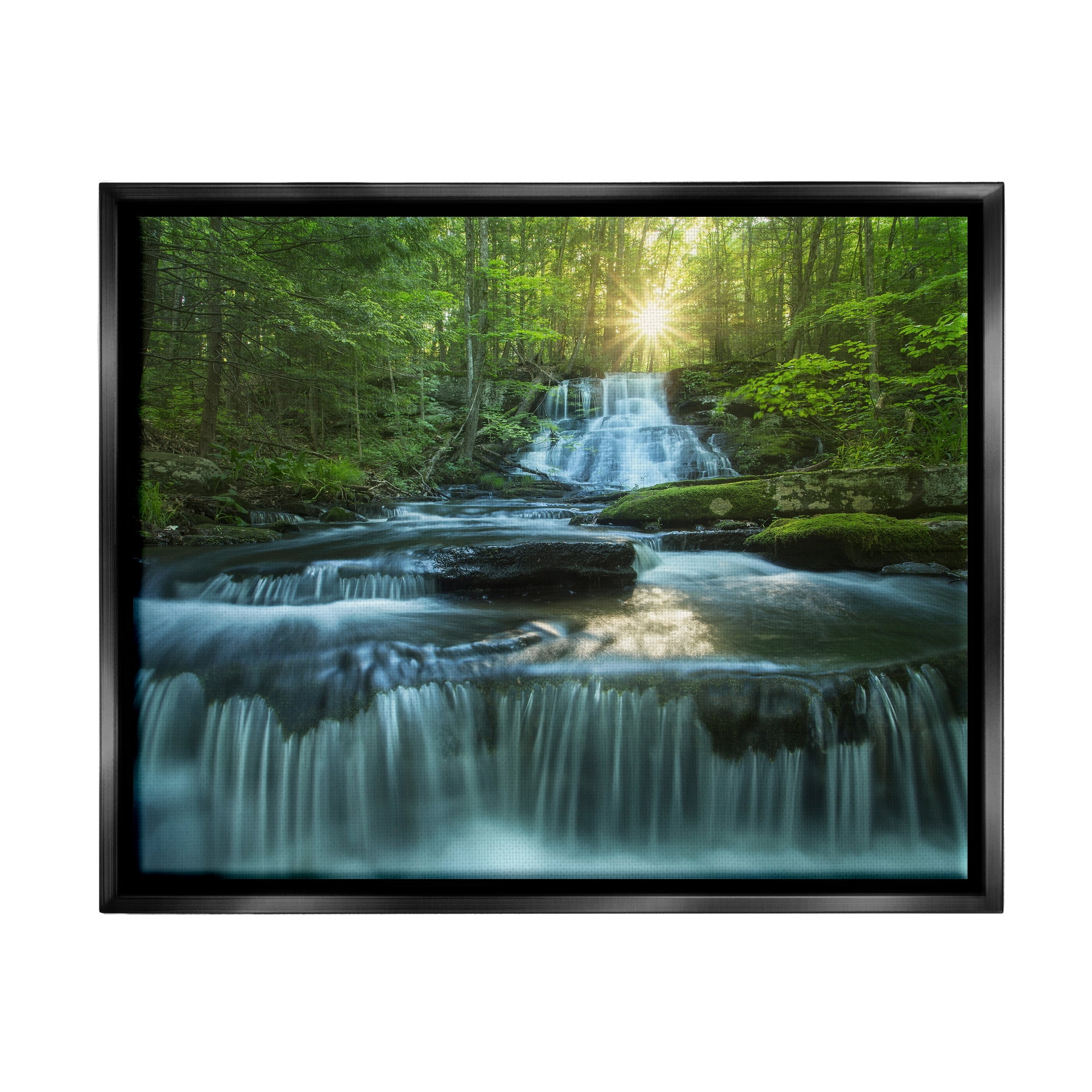Stupell Industries Rocky Waterfall Landscape Nature Photography Black Floater Framed Art Print Wall Art, 31 x 25