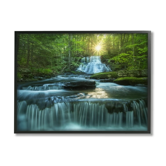 Stupell Industries Rocky Waterfall Landscape Nature Photography Black Framed Art Print Wall Art, 30 x 24