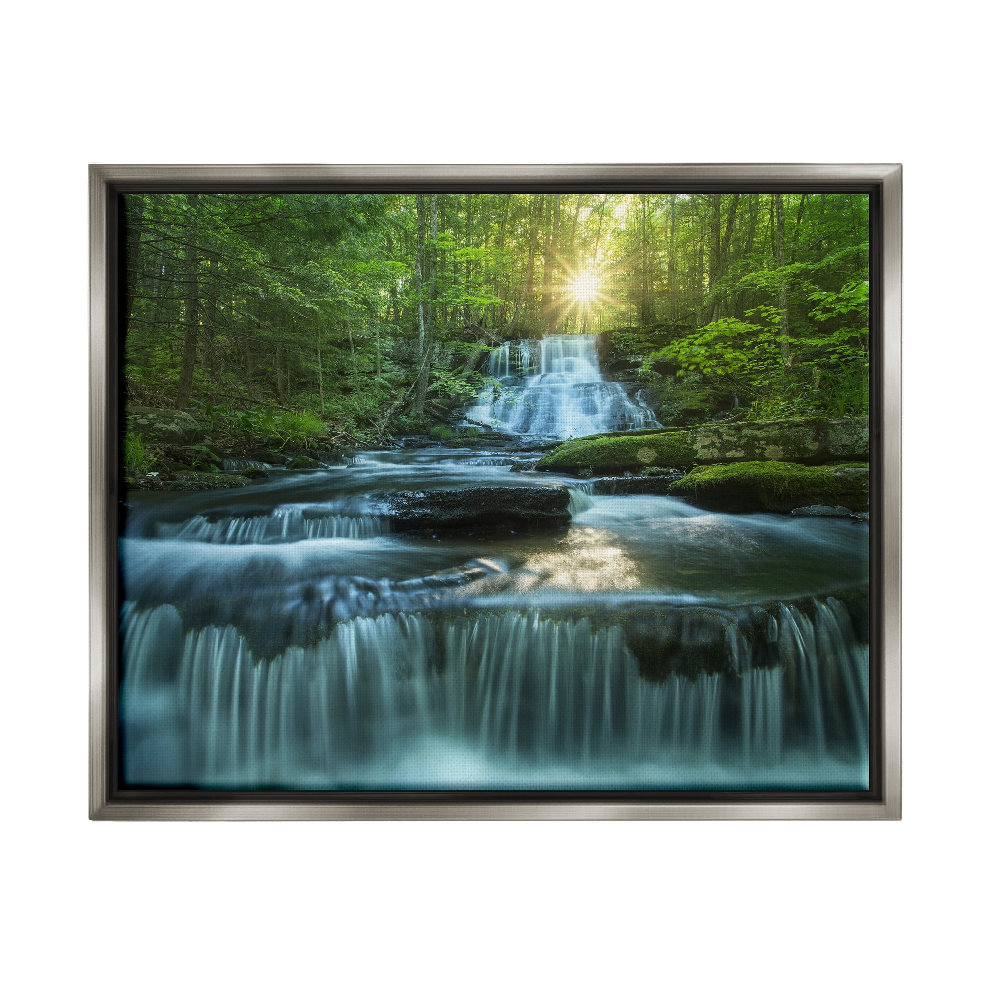 Stupell Industries Rocky Waterfall Landscape Nature Photography Gray Floater Framed Art Print Wall Art, 31 x 25