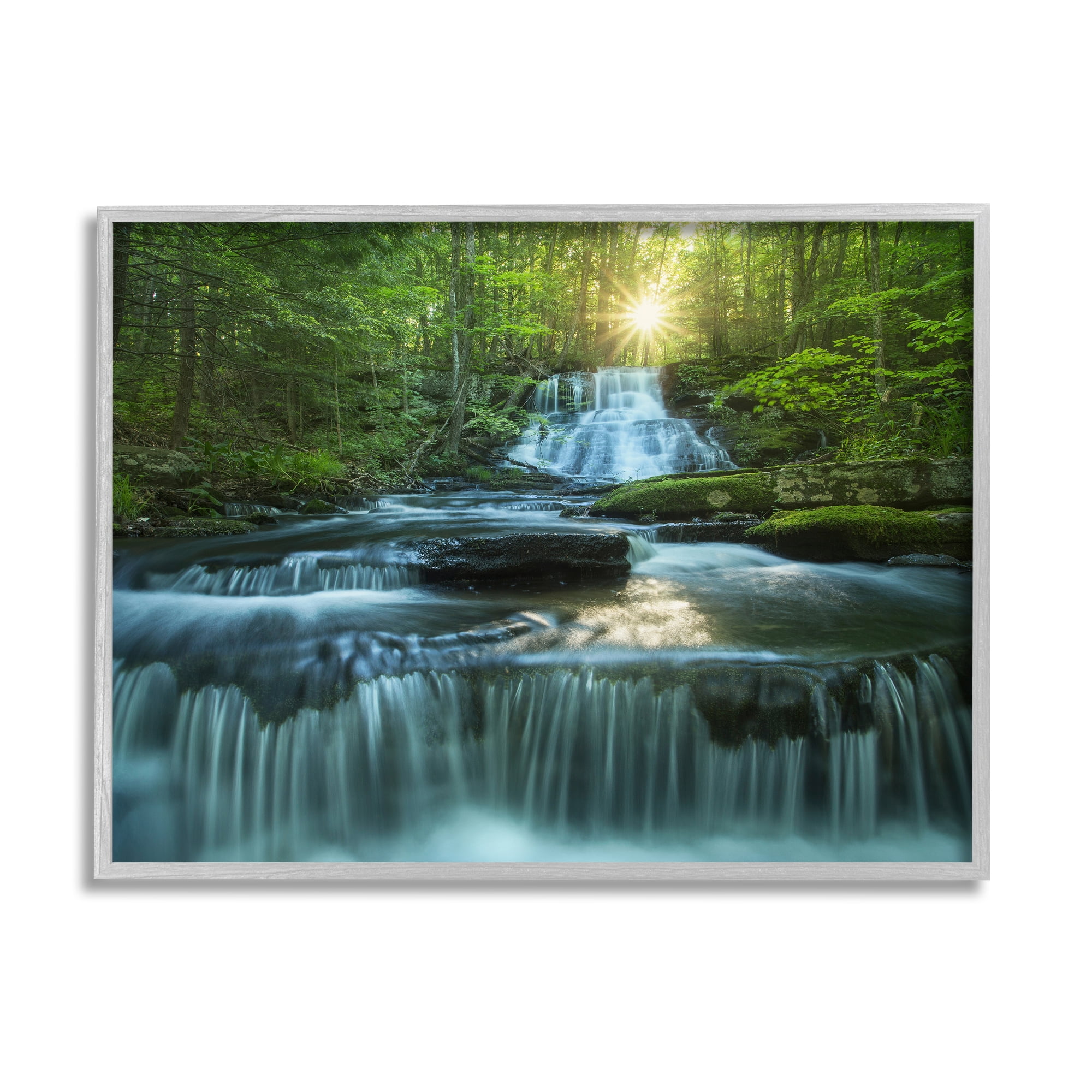 Stupell Industries Rocky Waterfall Landscape Nature Photography Gray Framed Art Print Wall Art, 20 x 16