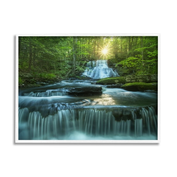 Stupell Industries Rocky Waterfall Landscape Nature Photography White Framed Art Print Wall Art, 30 x 24