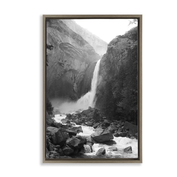 Stupell Industries Farmhouse Rocky Yosemite Falls Brown Floating Frame Canvas Art, 17 x 25, by Kim Curinga
