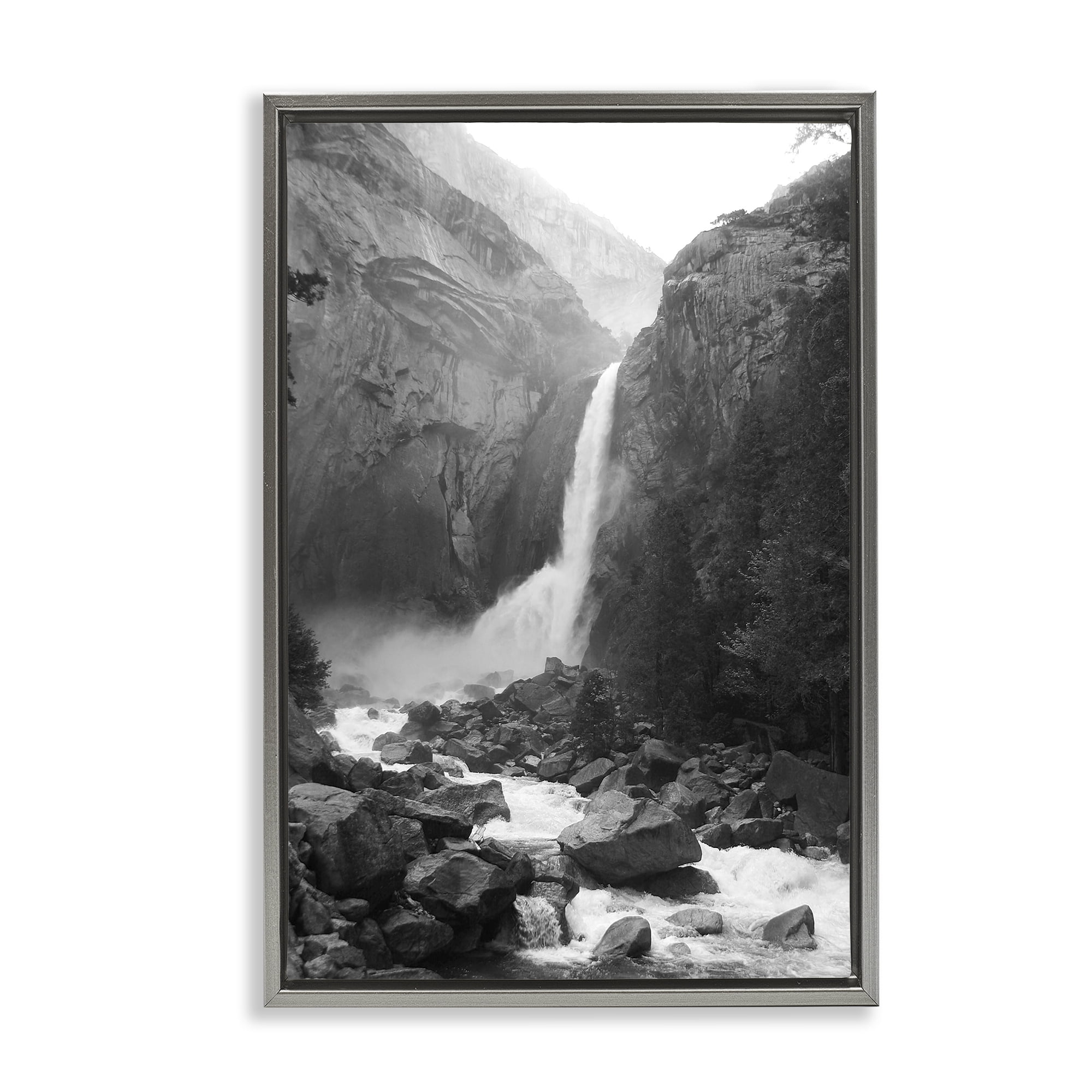 Stupell Industries Rocky Yosemite Falls Gray Framed Floater Canvas Wall Art, design by Kim Curinga