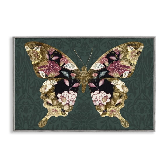 Stupell Industries Rococo Butterfly Pattern Animals Painting Gray Framed Art Print Wall Art, 30 x 20