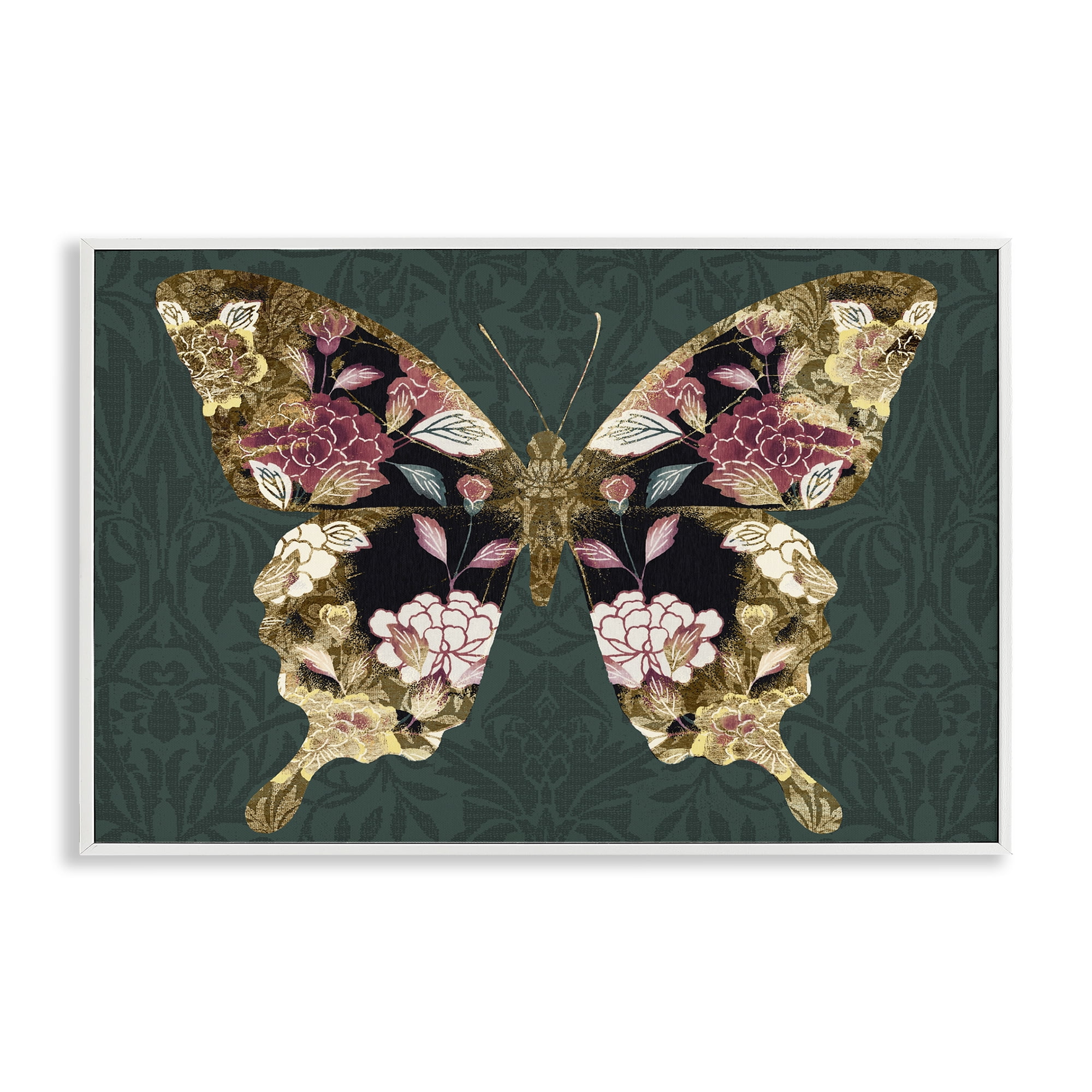 Stupell Industries Rococo Butterfly Pattern Animals Painting White Framed Art Print Wall Art, 30 x 20