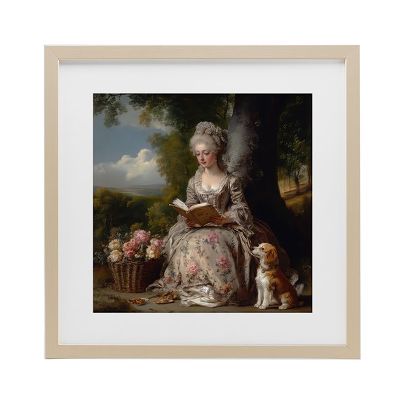 Stupell Industries Rococo Lady with Dog Birch Framed Print Under Glass, design by The Wands Want