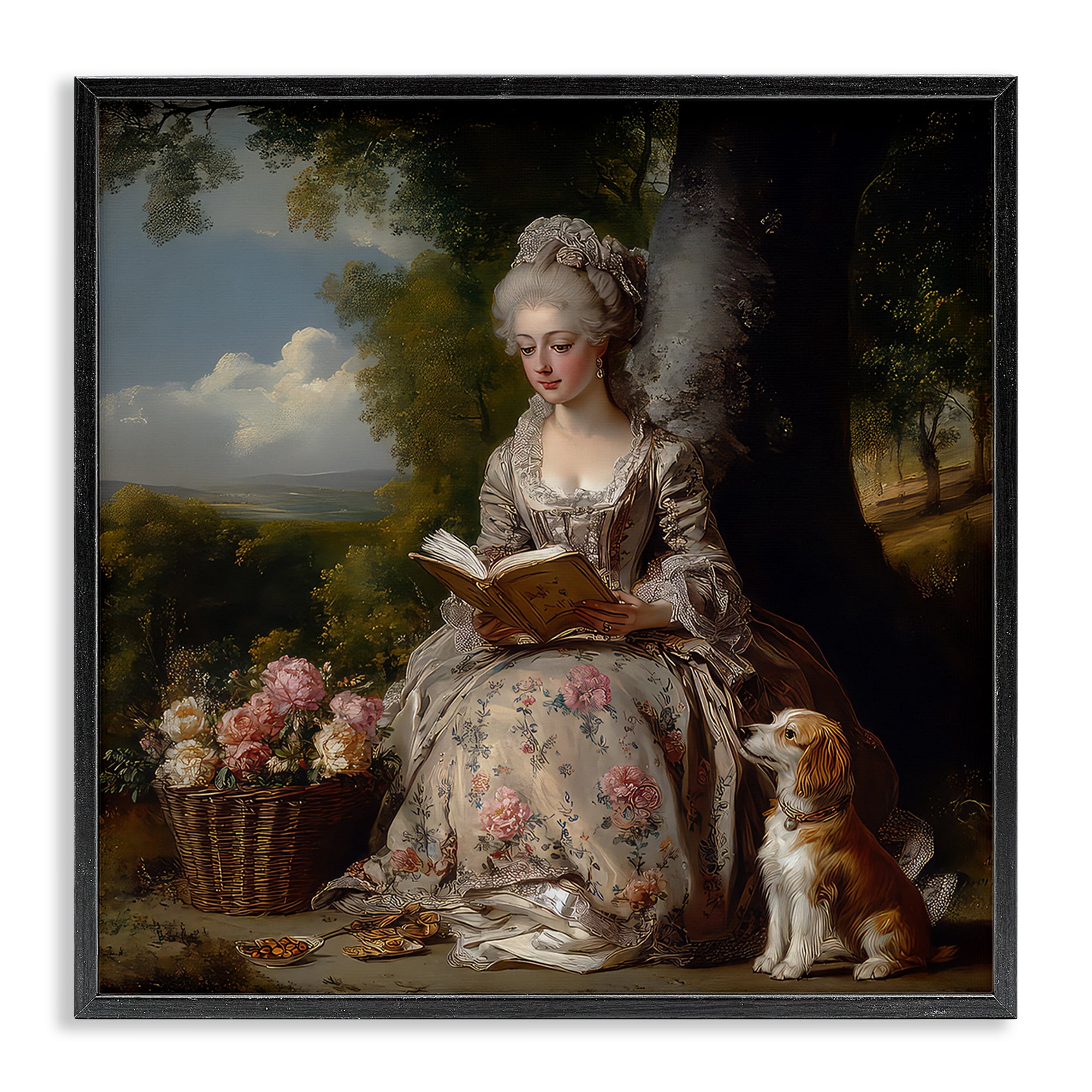 Stupell Industries Rococo Lady with Dog Black Framed Giclee Art, design by The Wands Want