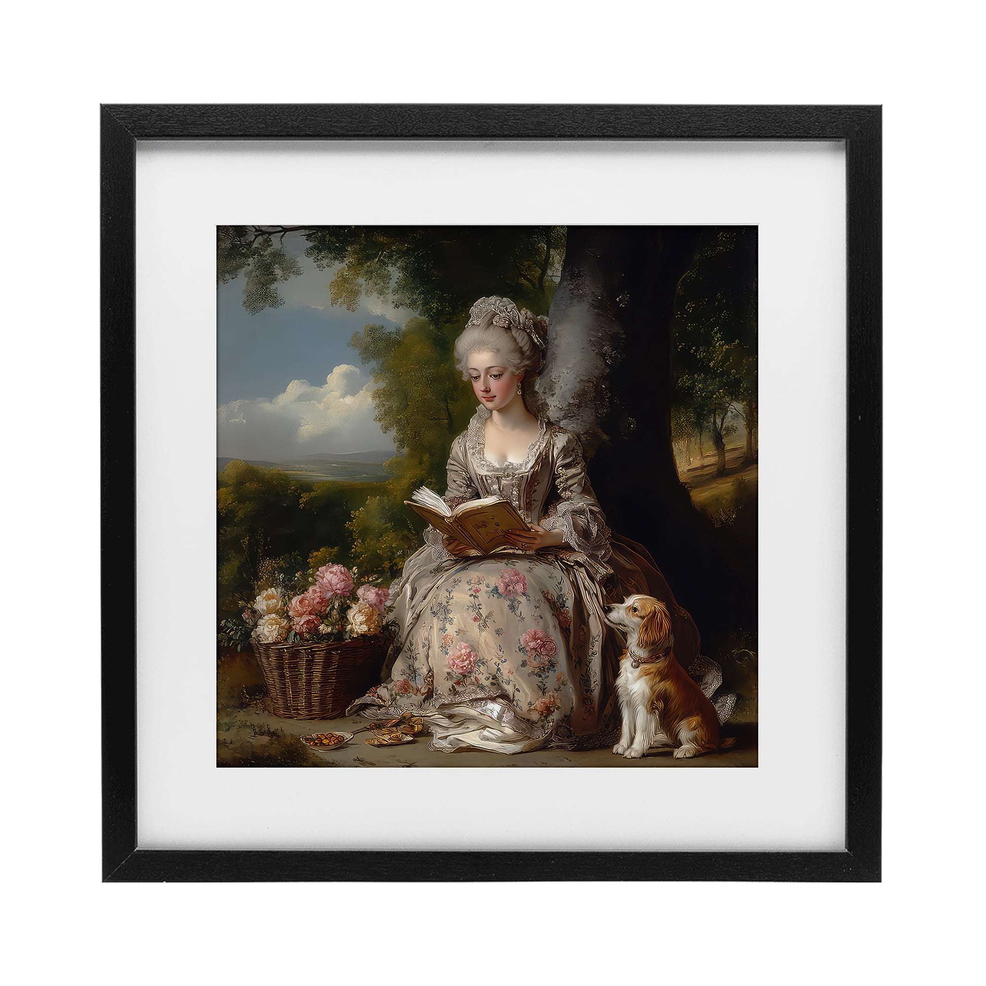 Stupell Industries Rococo Lady with Dog Black Framed Print Under Glass, design by The Wands Want
